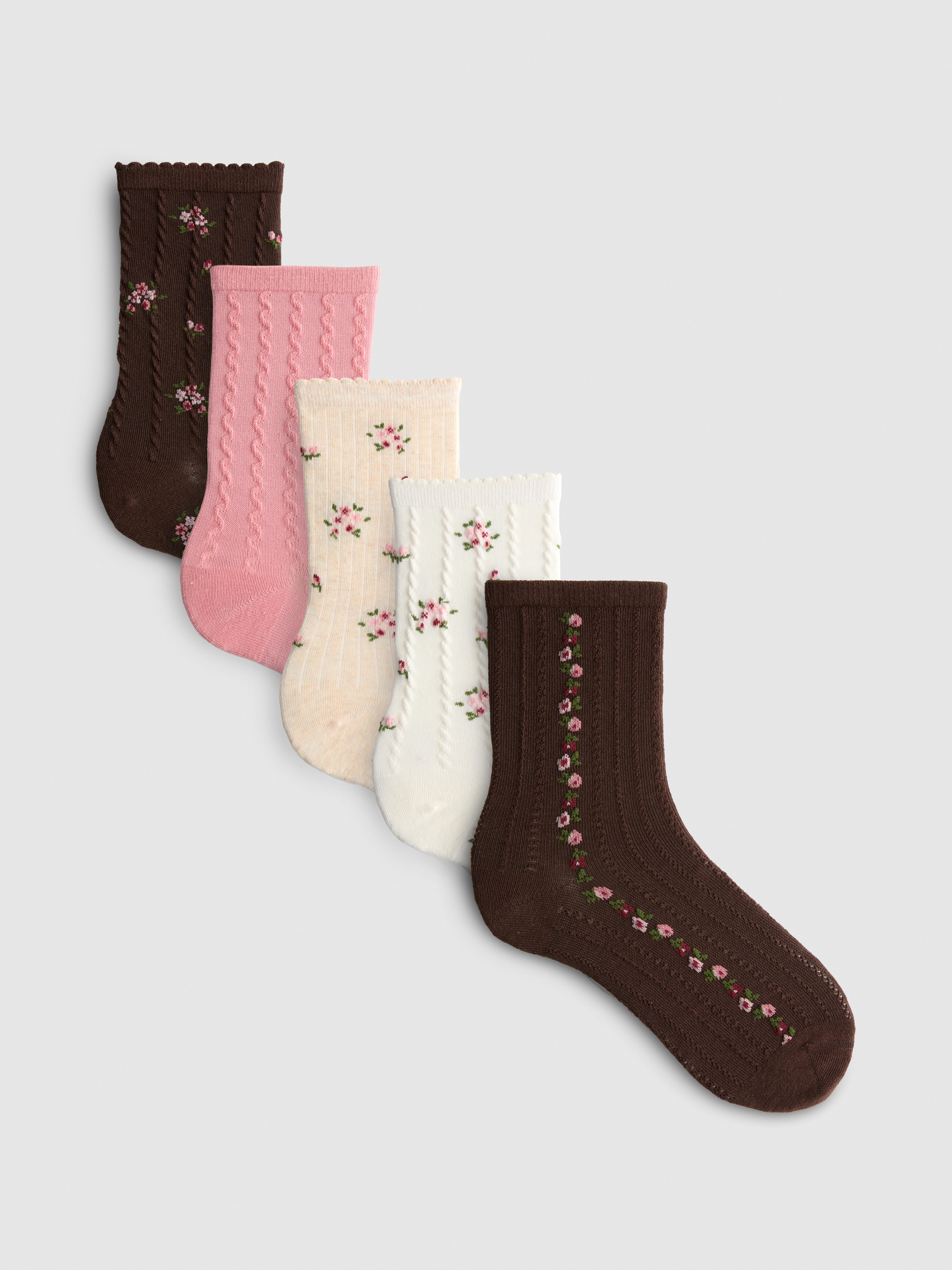 5pk Cotton-Rich Ditsy Floral Quarter Crew Socks