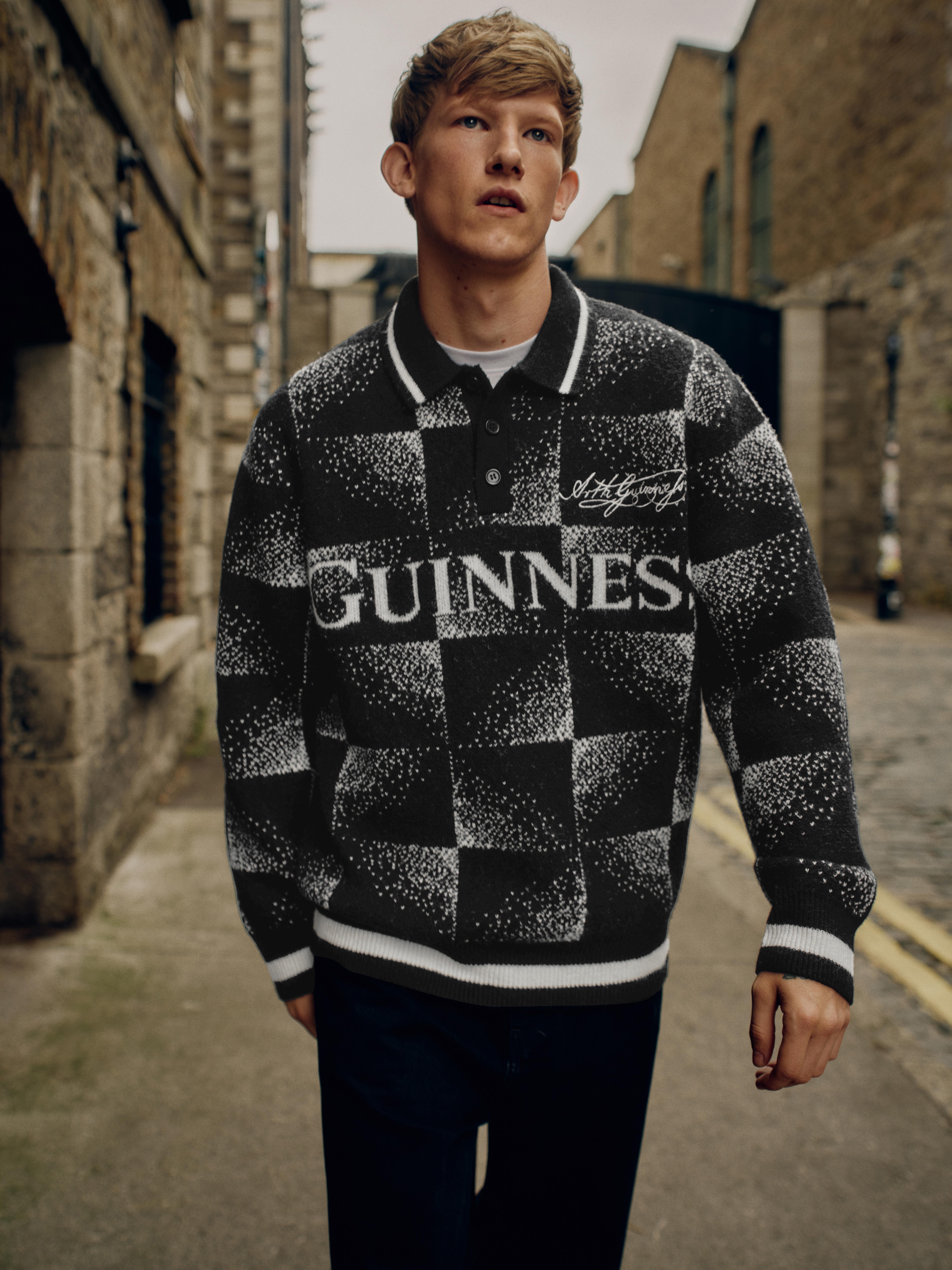 Guinness Checked Knit Polo Sweater