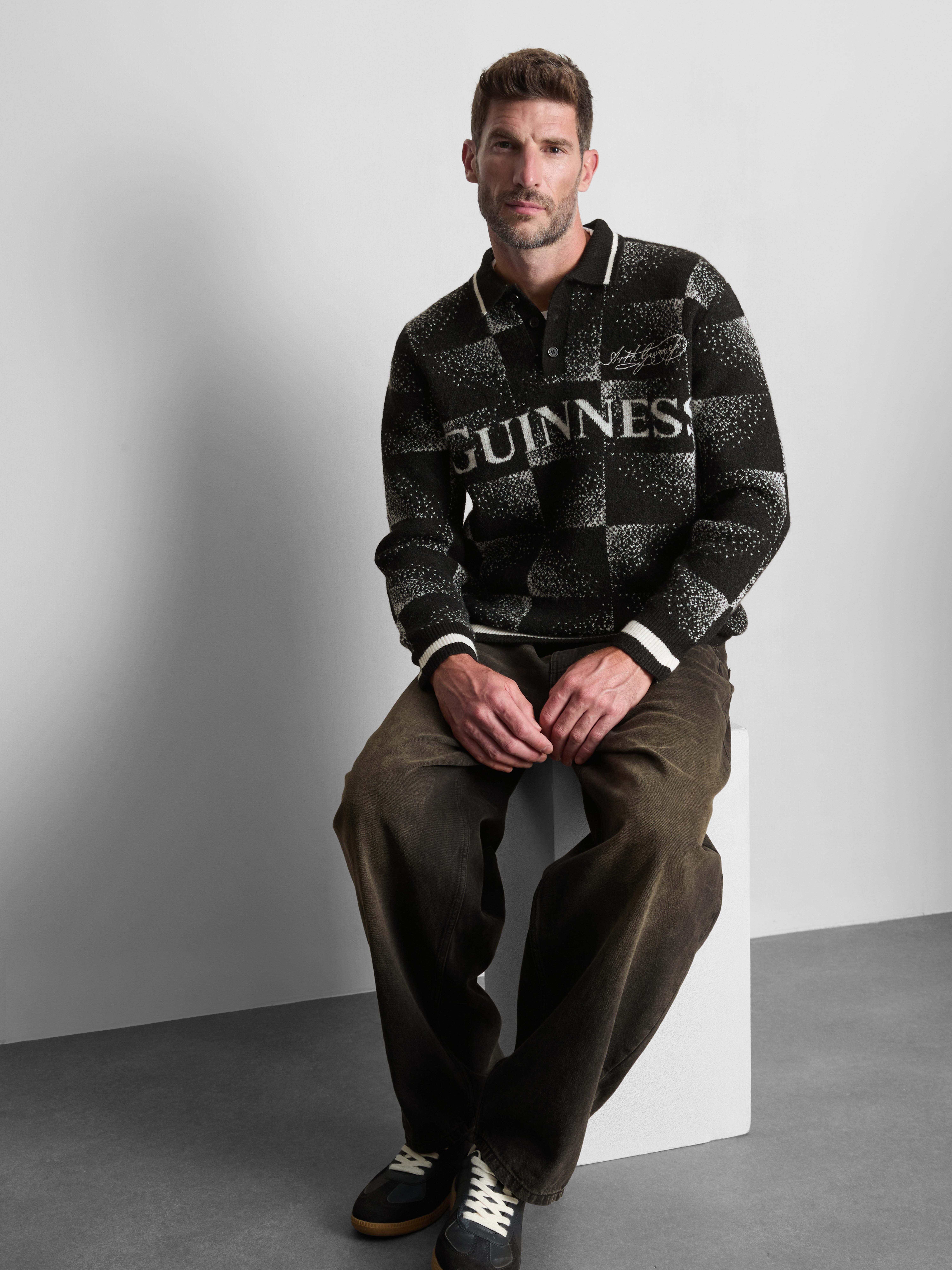 Guinness Checked Knit Polo Sweater