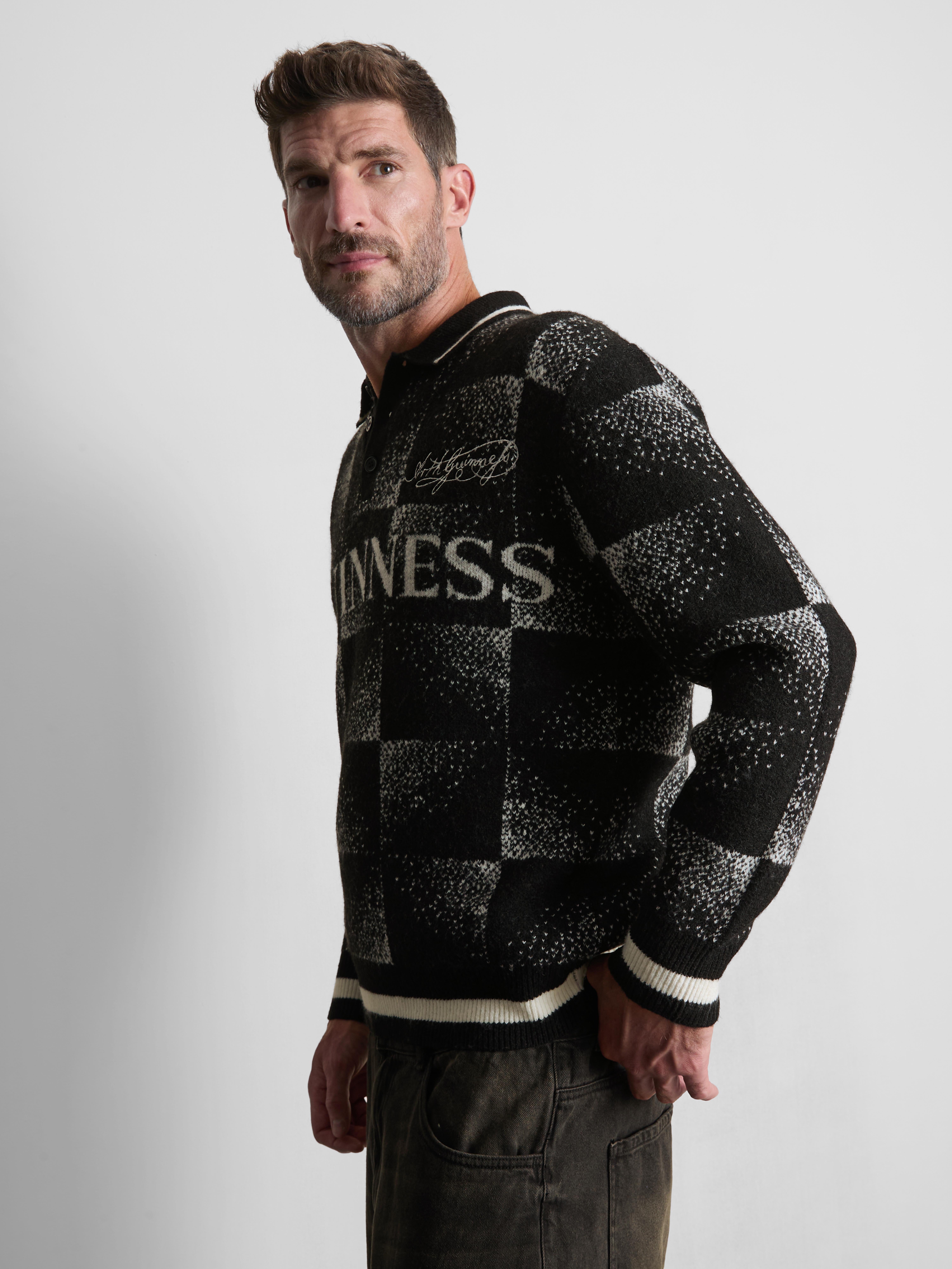 Guinness Checked Knit Polo Sweater