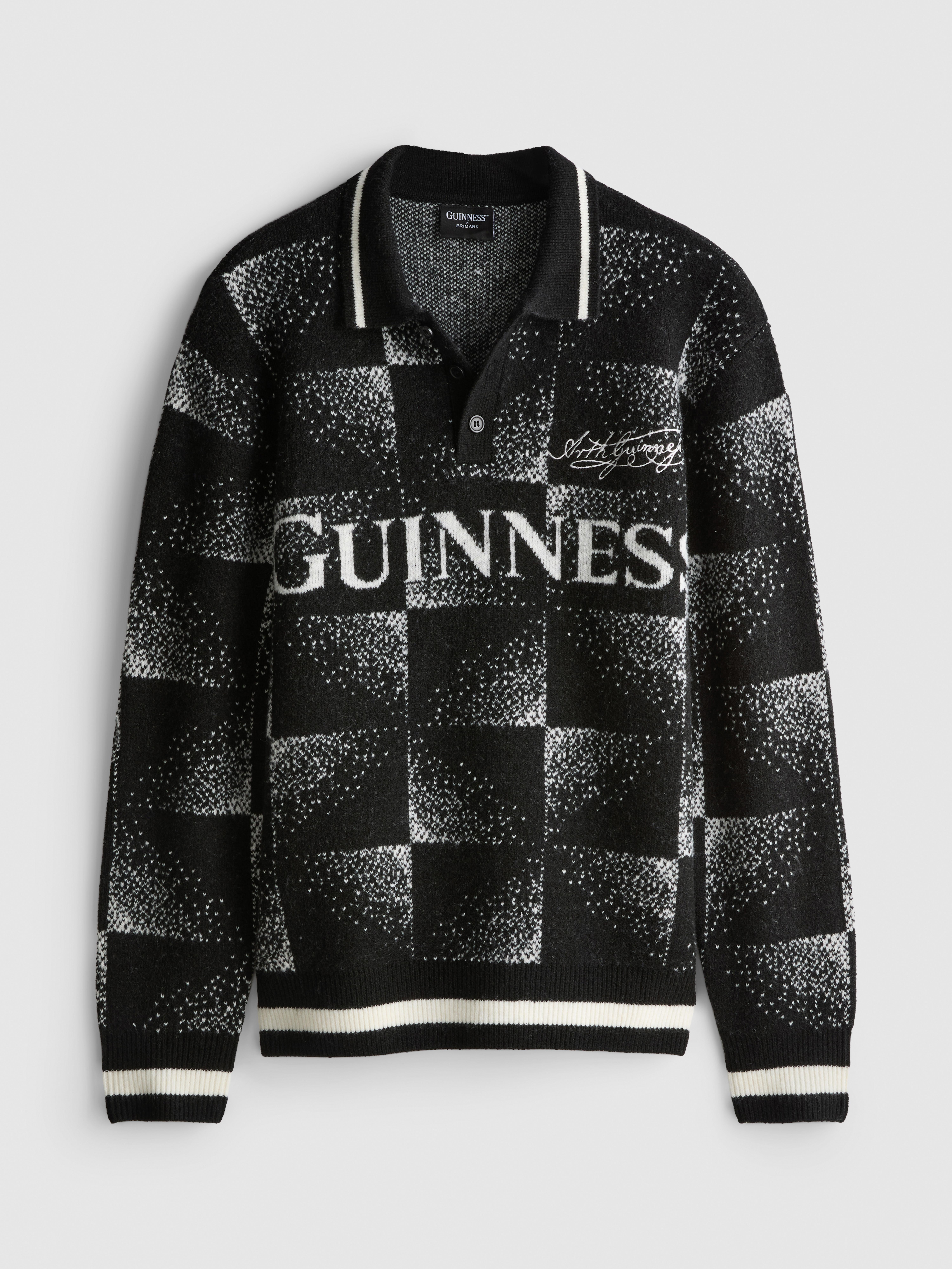 Guinness Checked Knit Polo Sweater