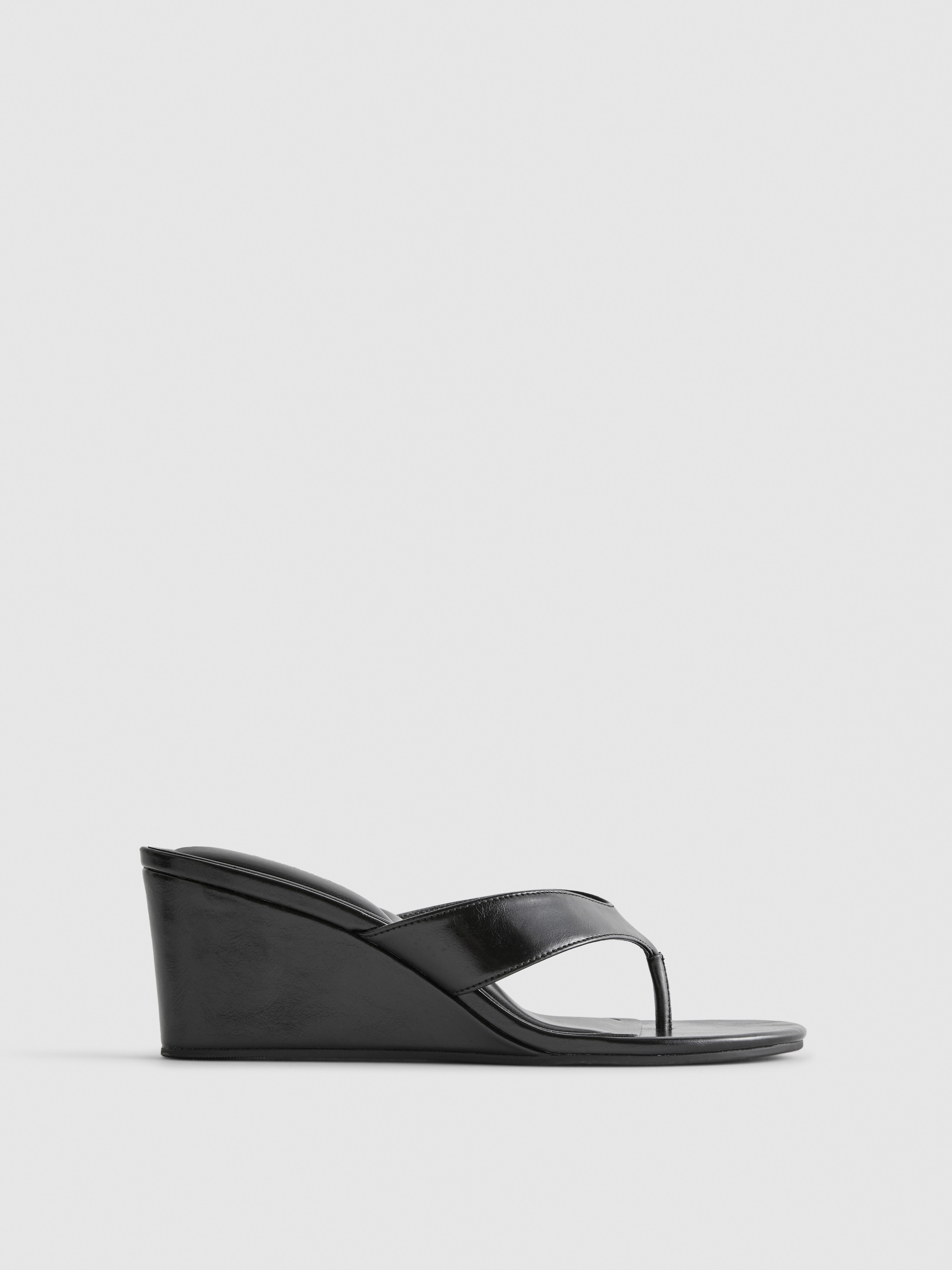 Faux Leather Toe Post Wedges