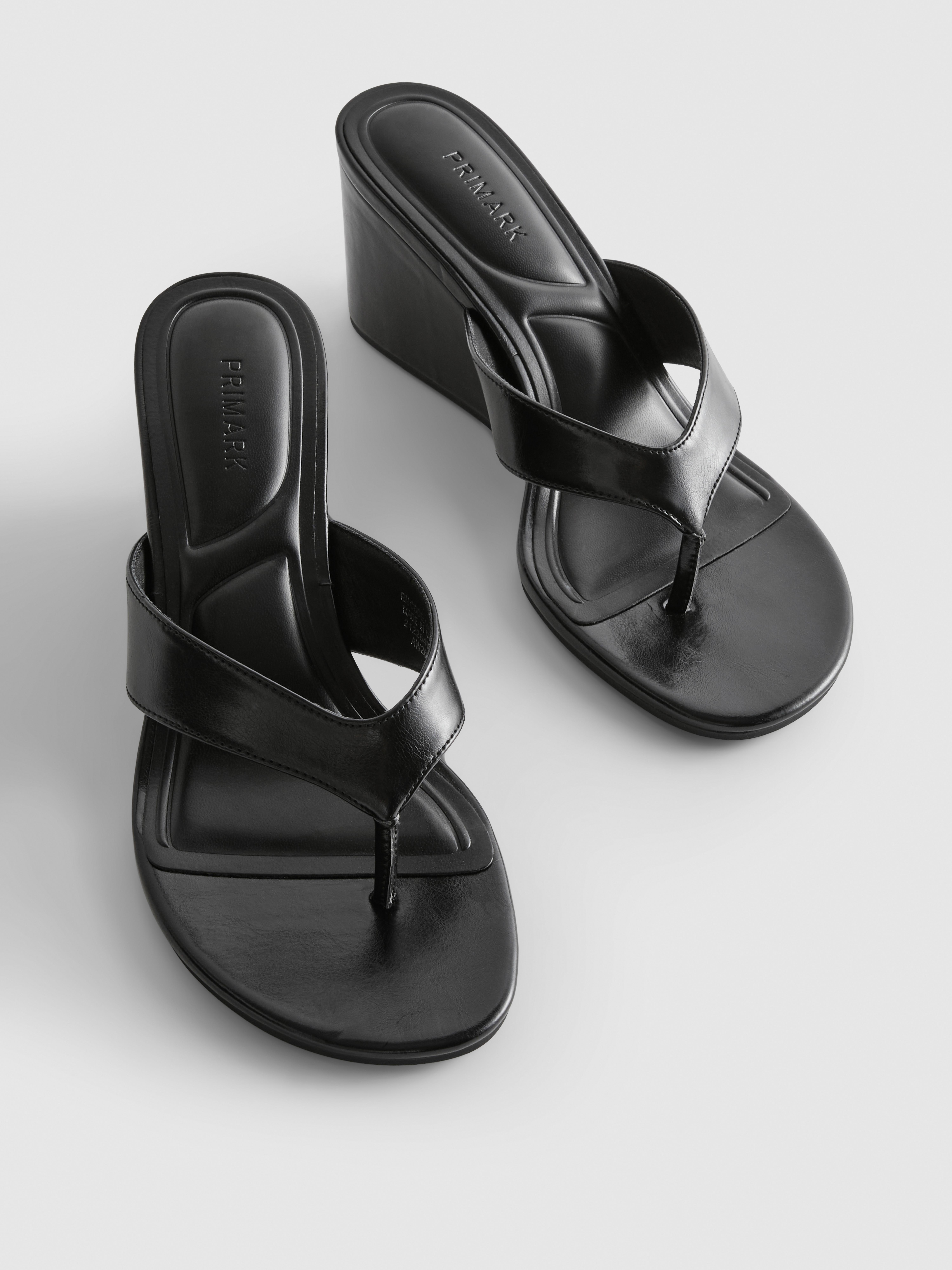 Faux Leather Toe Post Wedges
