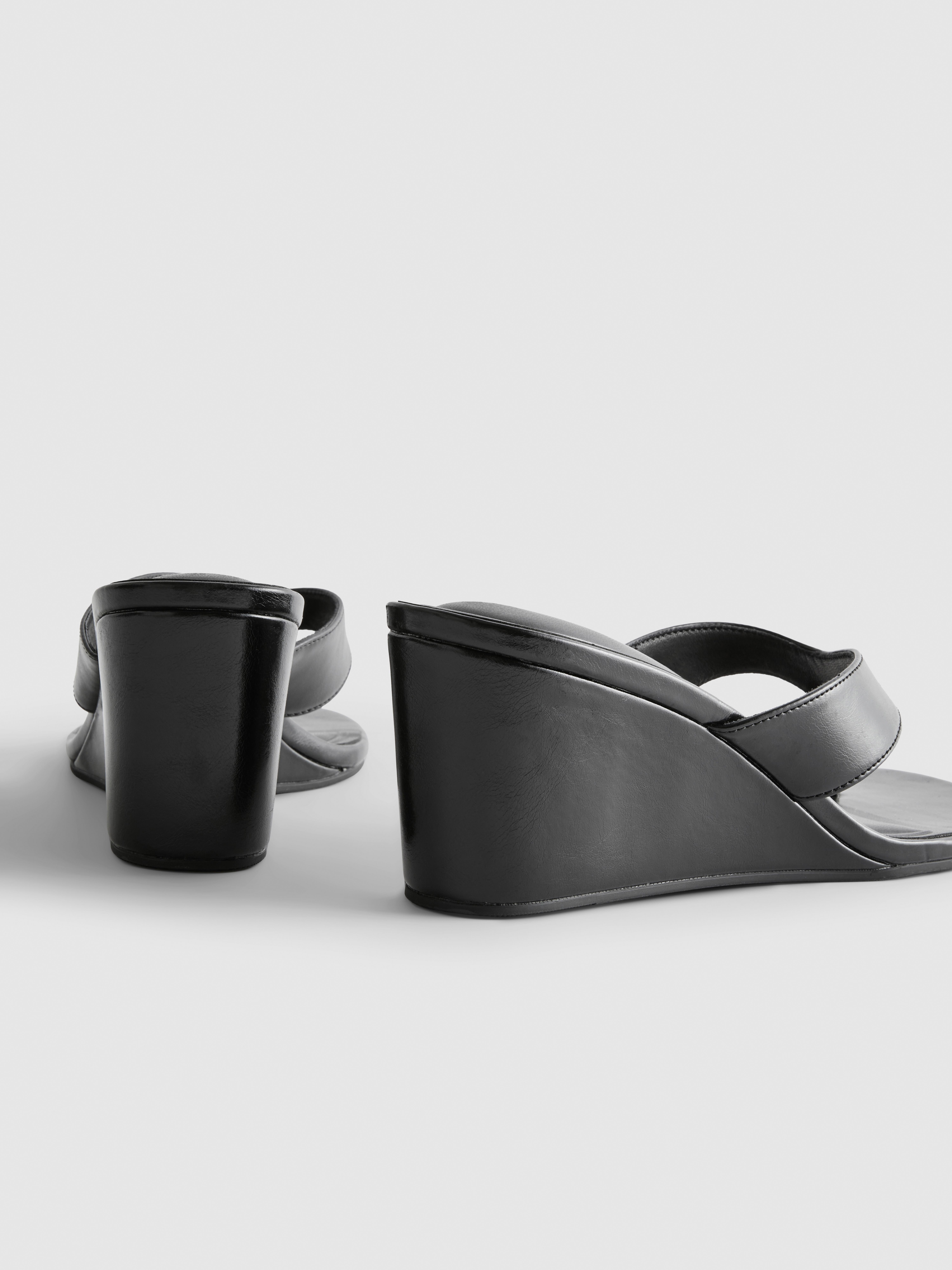 Faux Leather Toe Post Wedges