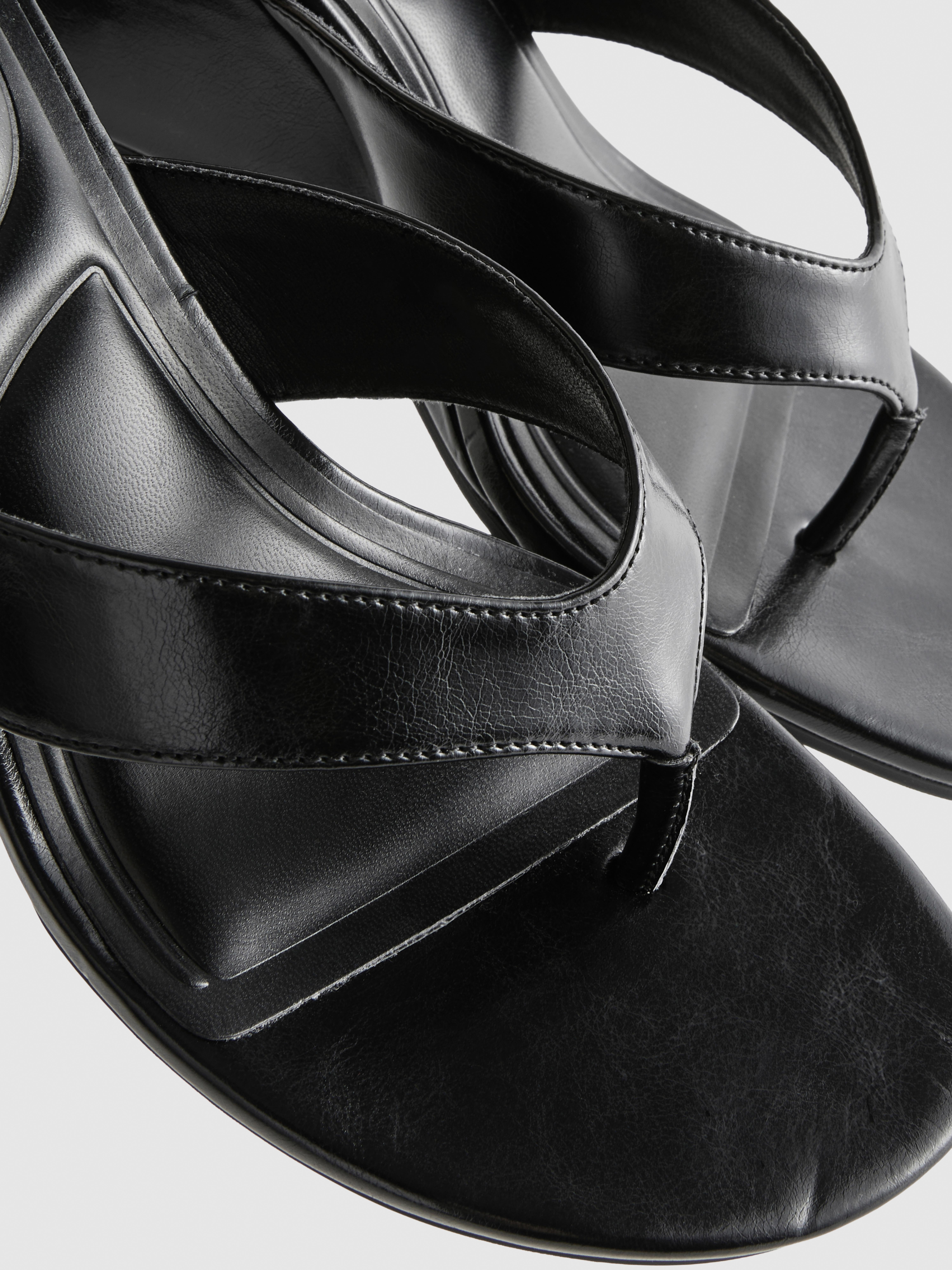 Faux Leather Toe Post Wedges