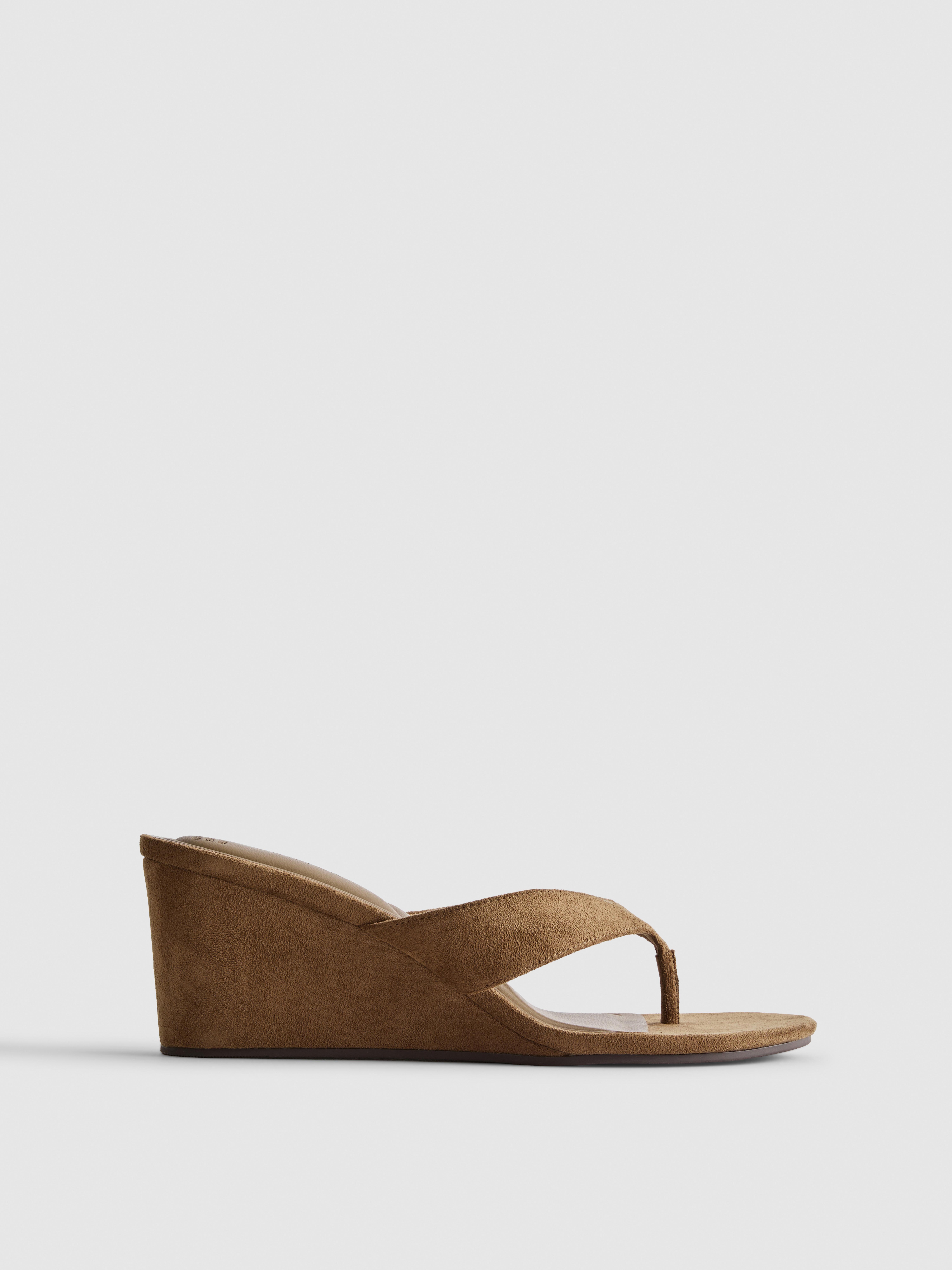 Faux Suede Toe Post Mule Sandals