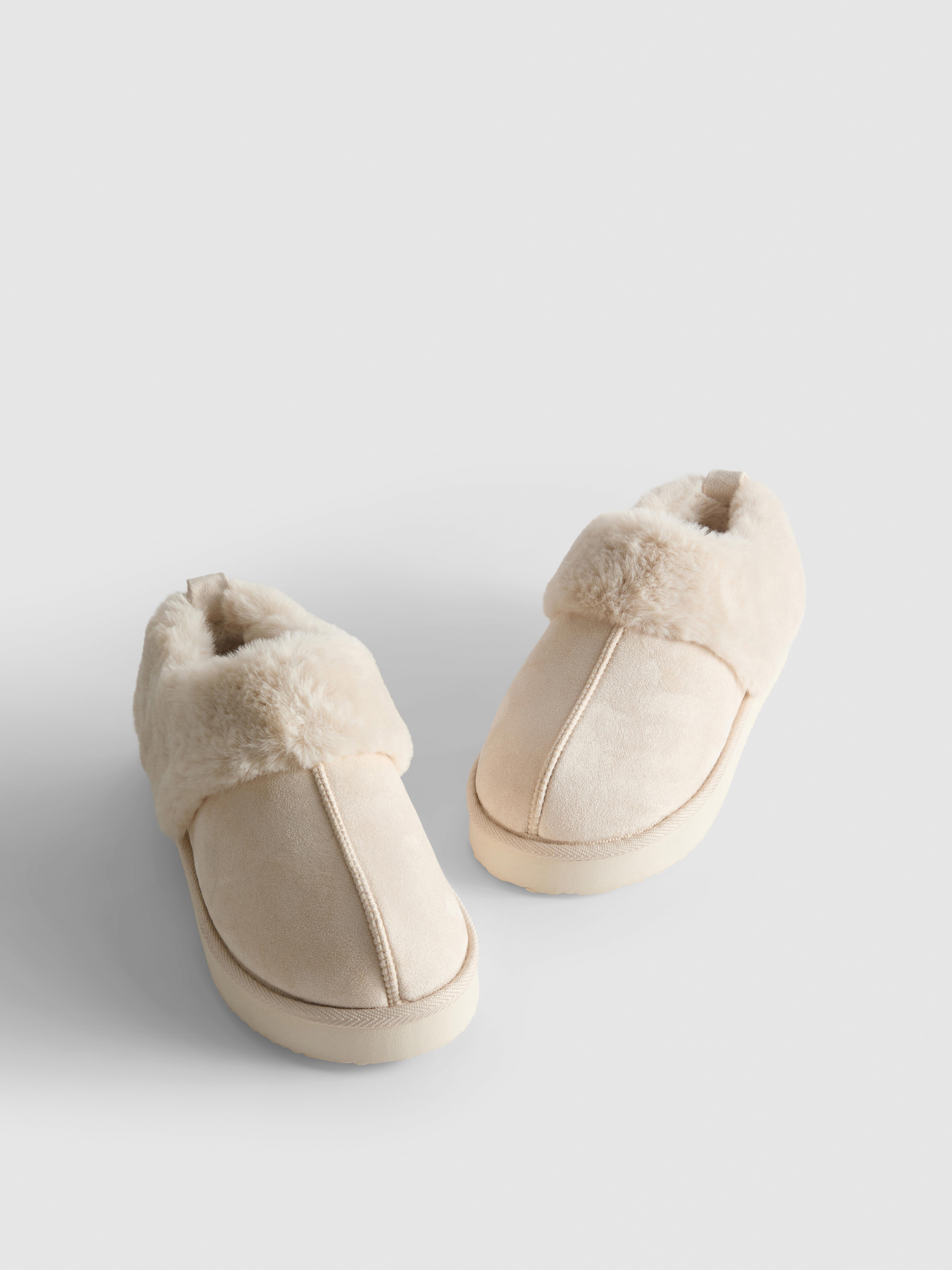 Faux Fur Trim Mule Slippers
