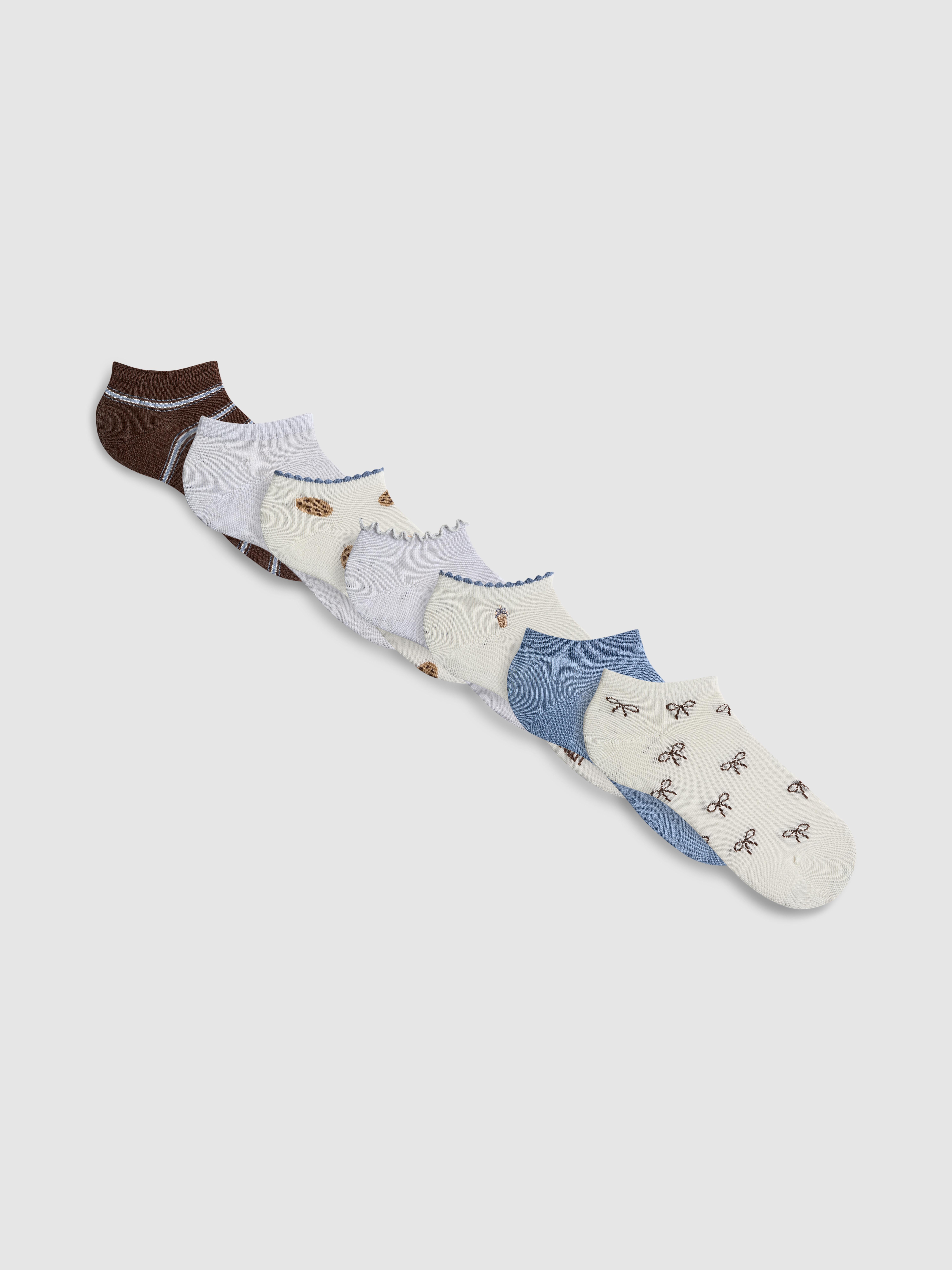 7pk Cotton-Rich Patterned Ankle Socks