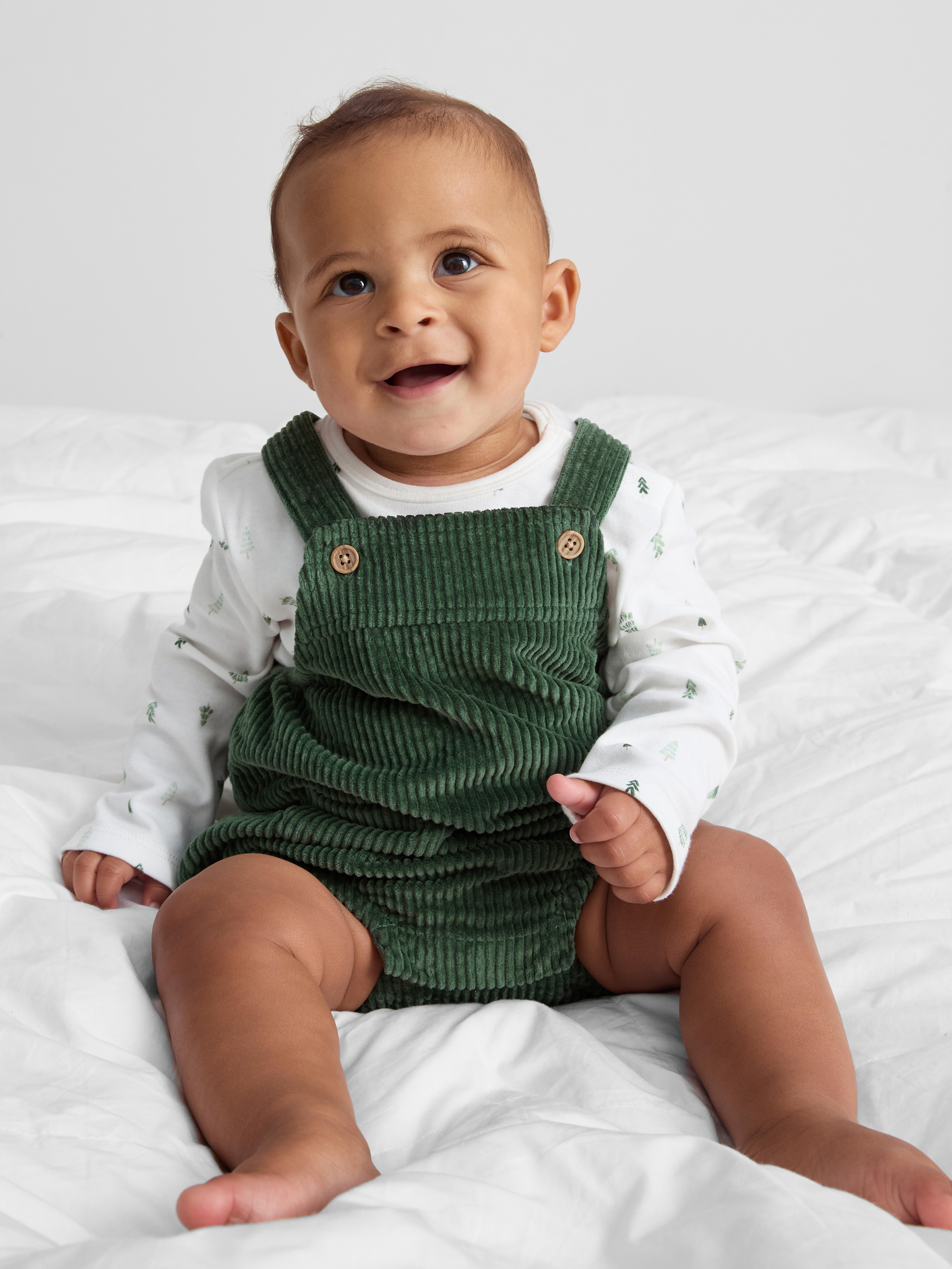 0-18mths | Pure Cotton Bodysuit and Corduroy Overalls Set