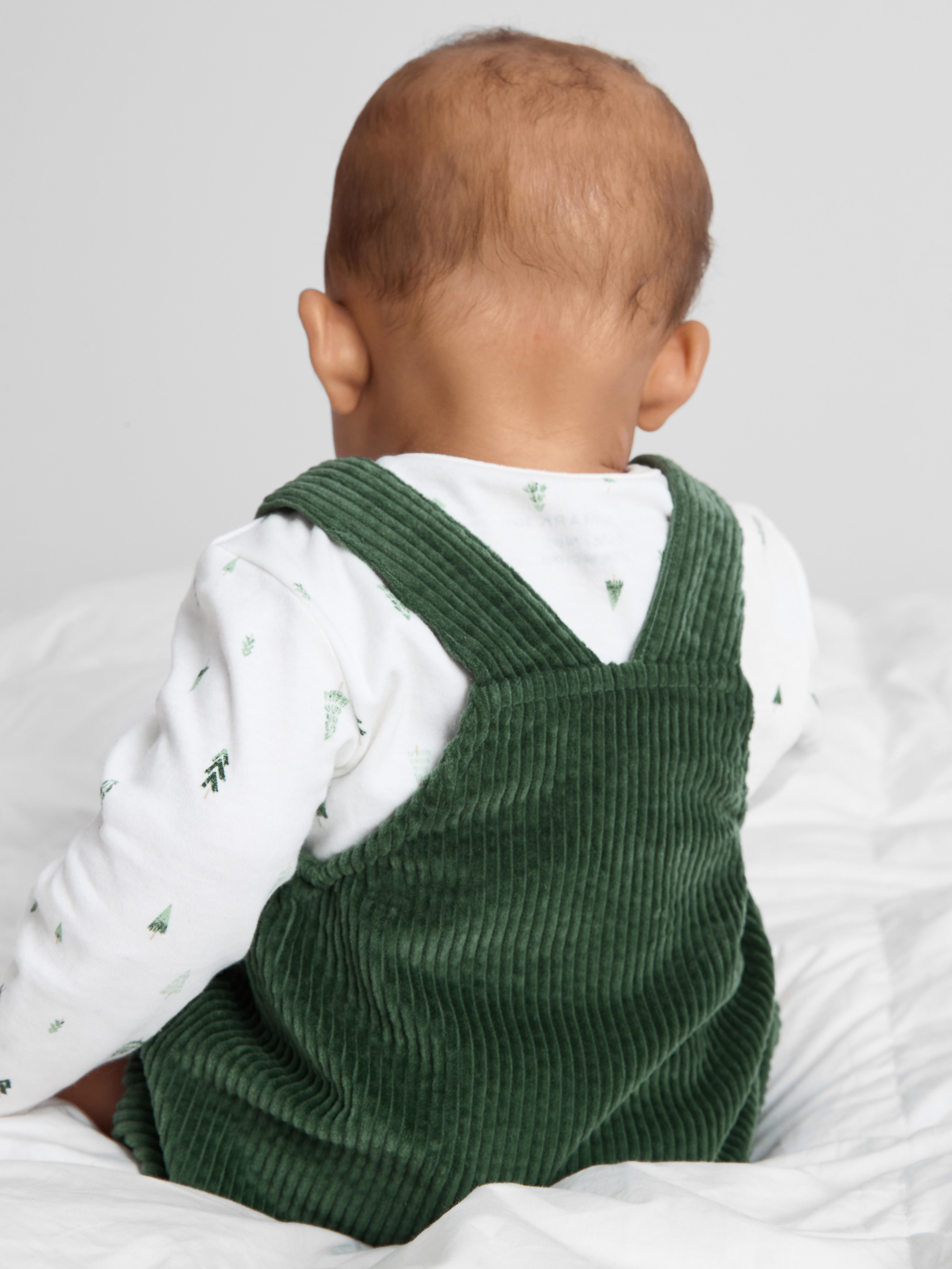 0-18mths | Pure Cotton Bodysuit and Corduroy Overalls Set