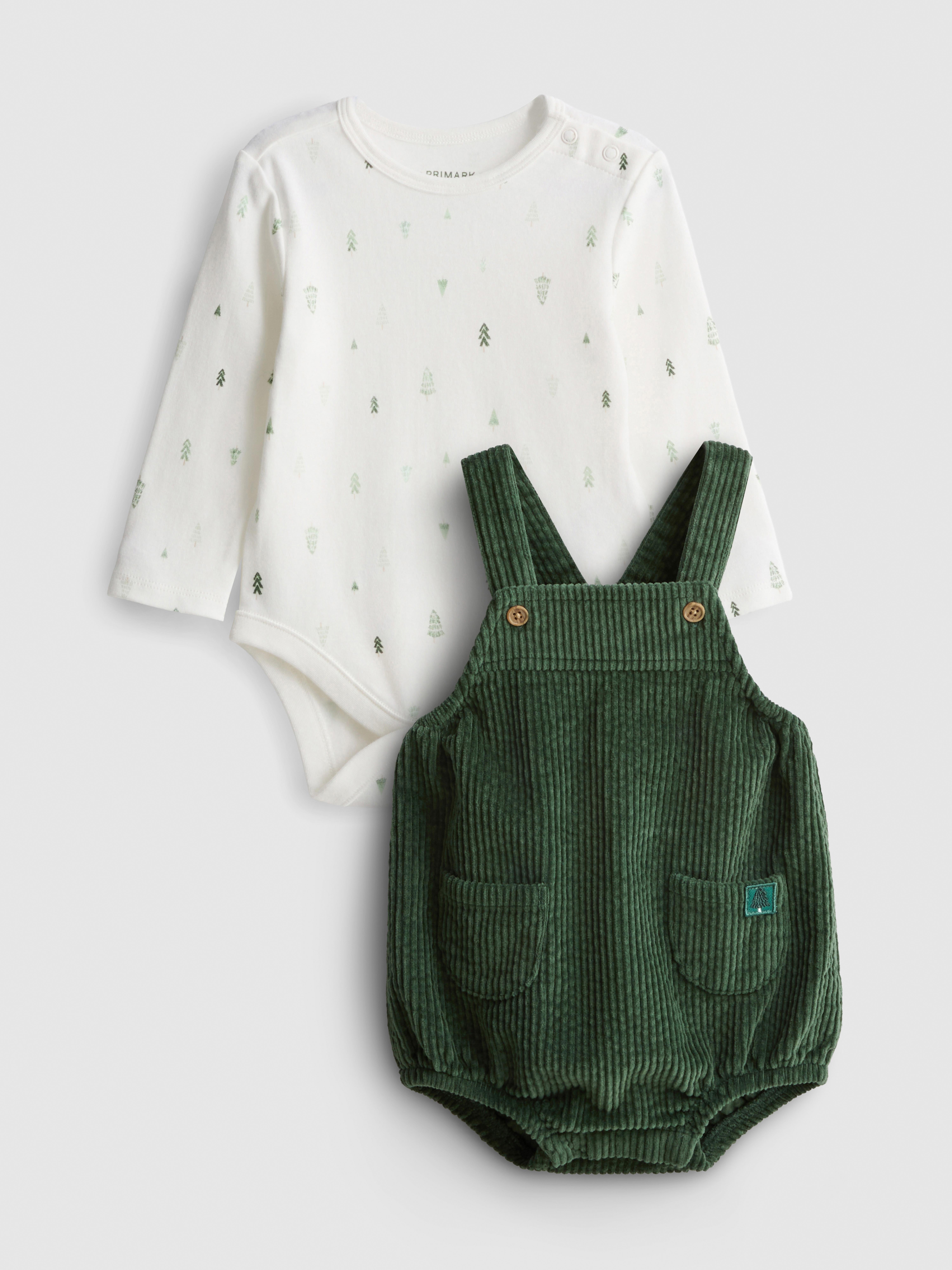 0-18mths | Pure Cotton Bodysuit and Corduroy Overalls Set