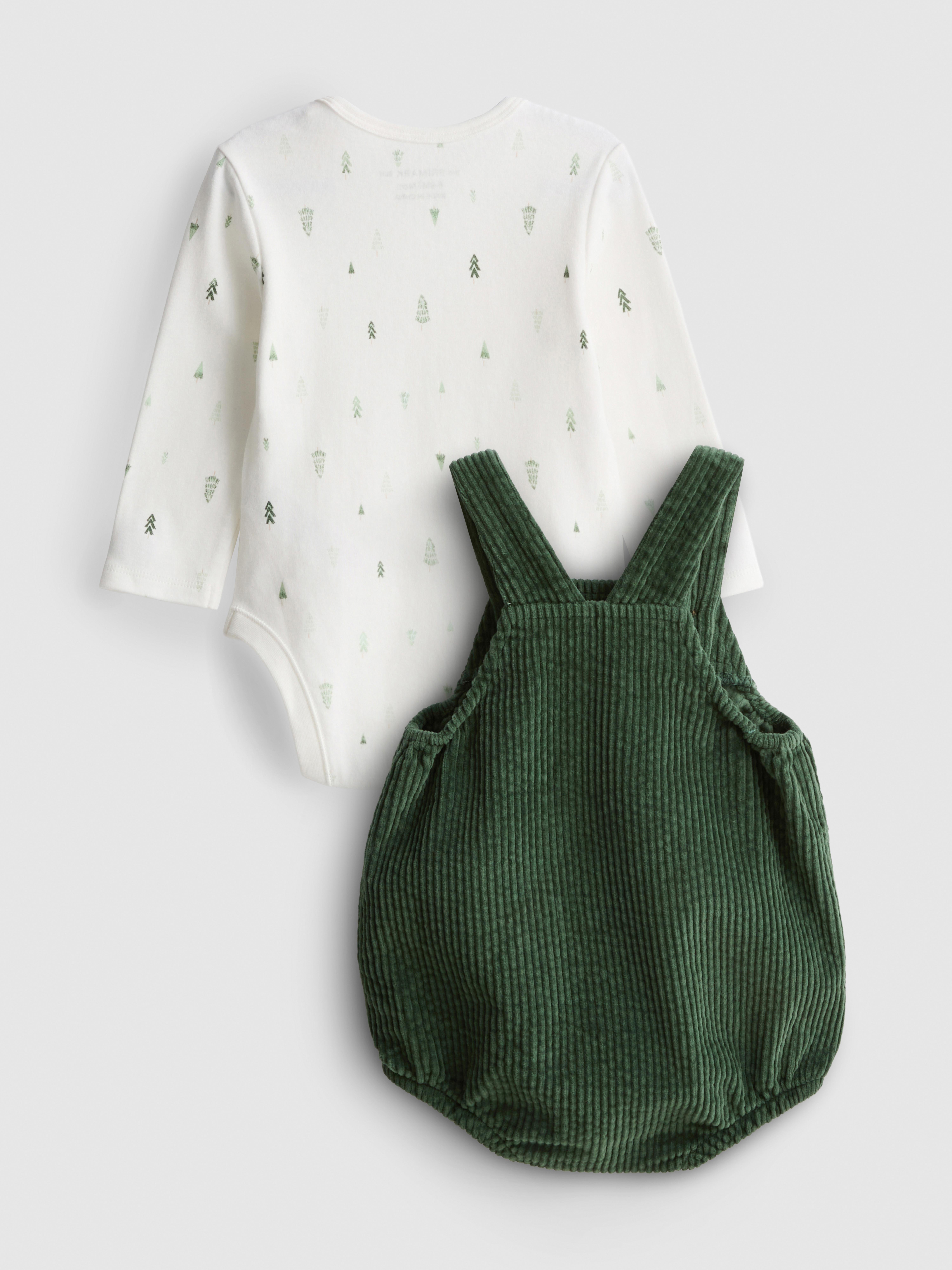0-18mths | Pure Cotton Bodysuit and Corduroy Overalls Set