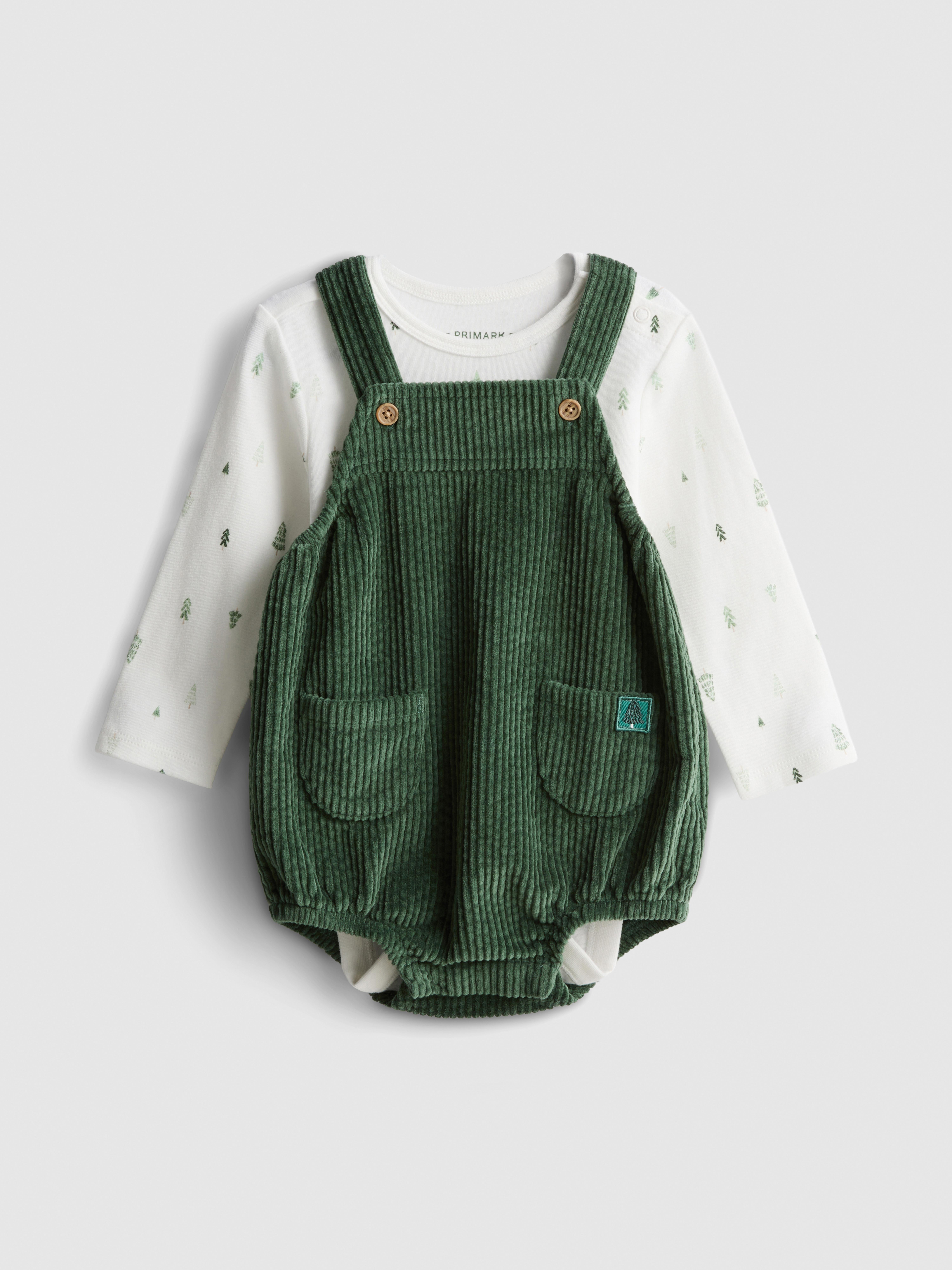 0-18mths | Pure Cotton Bodysuit and Corduroy Overalls Set