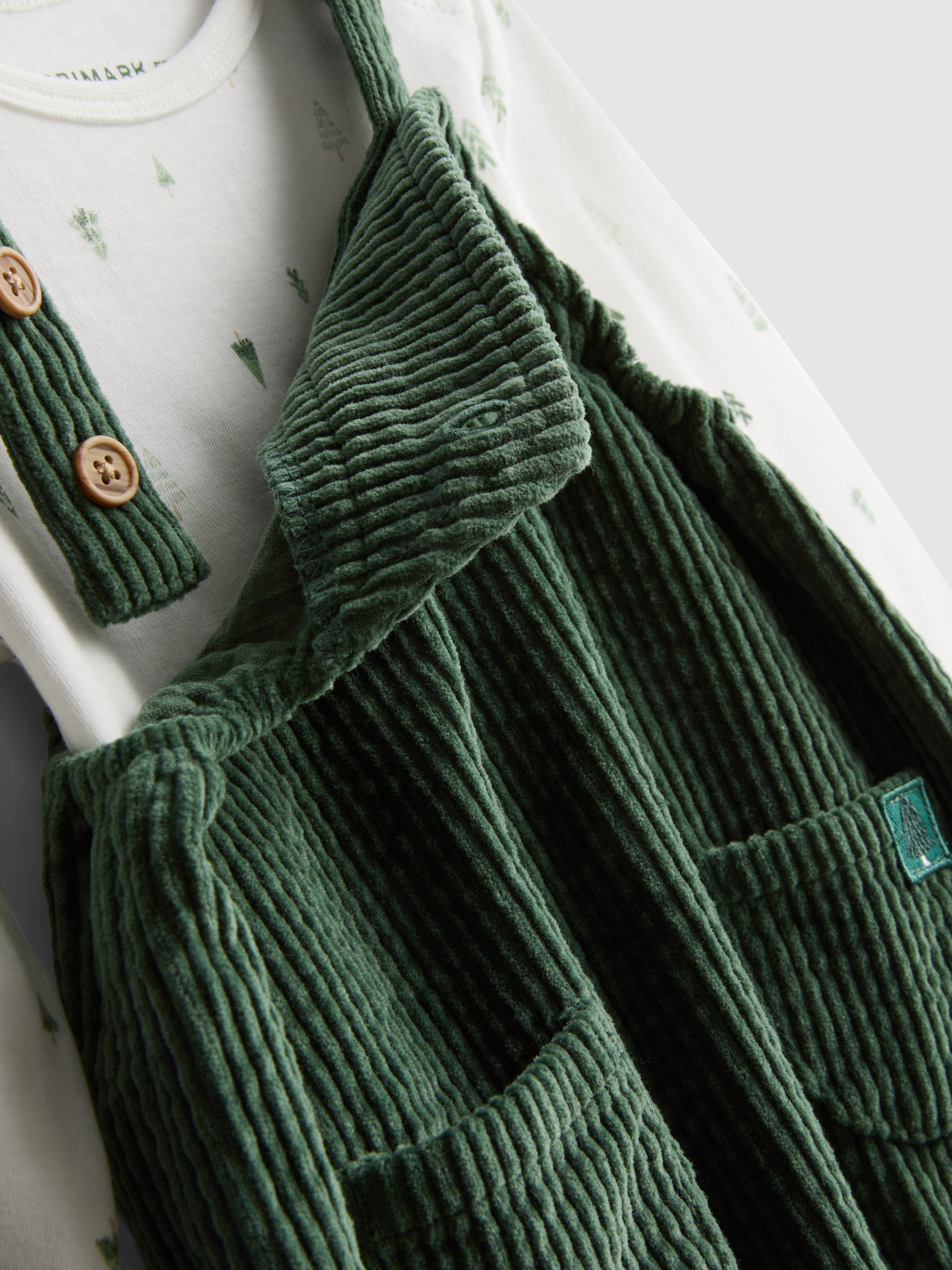 0-18mths | Pure Cotton Bodysuit and Corduroy Overalls Set