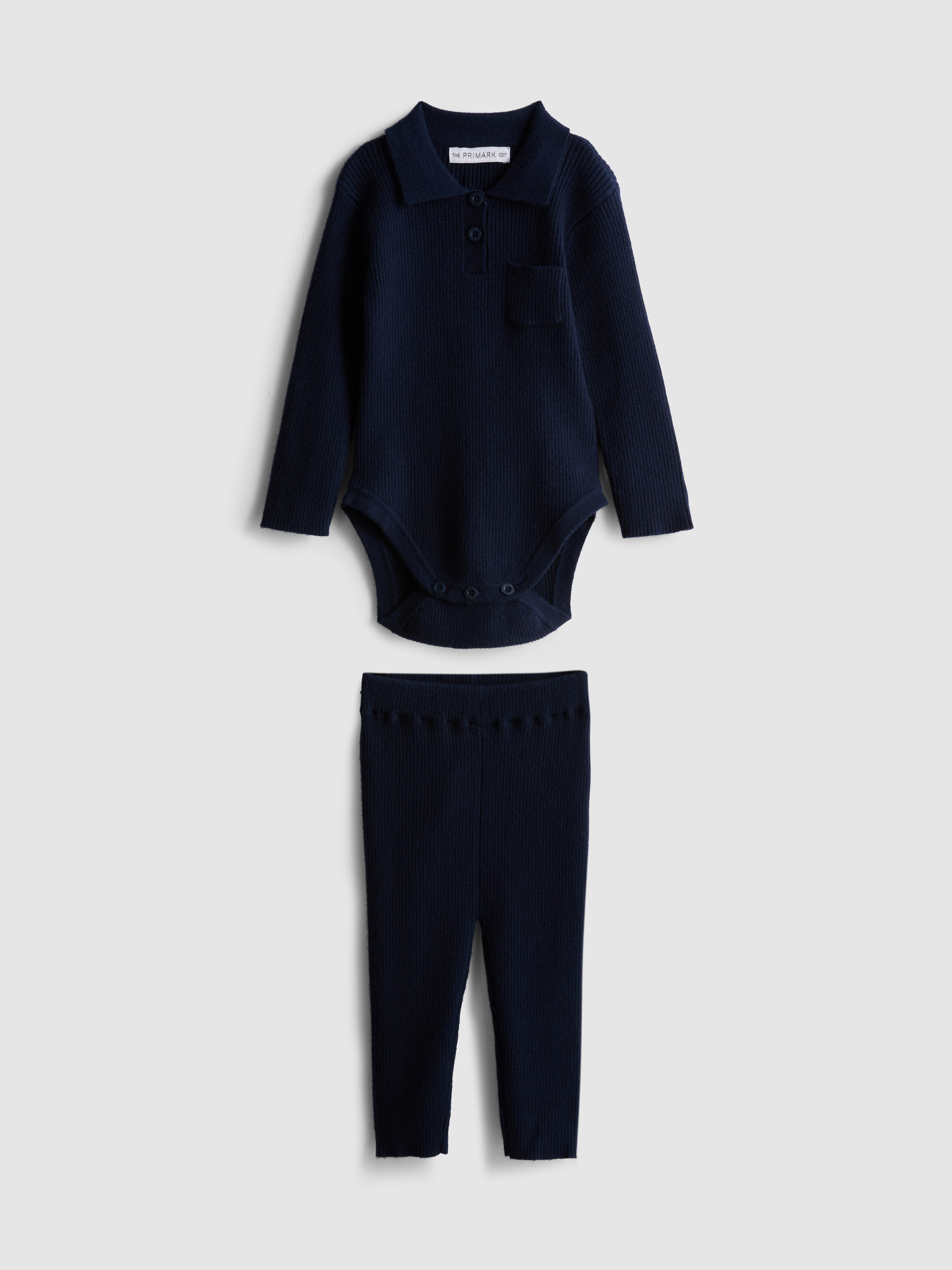 0-18mths | Collared Knit Bodysuit and Leggings Set