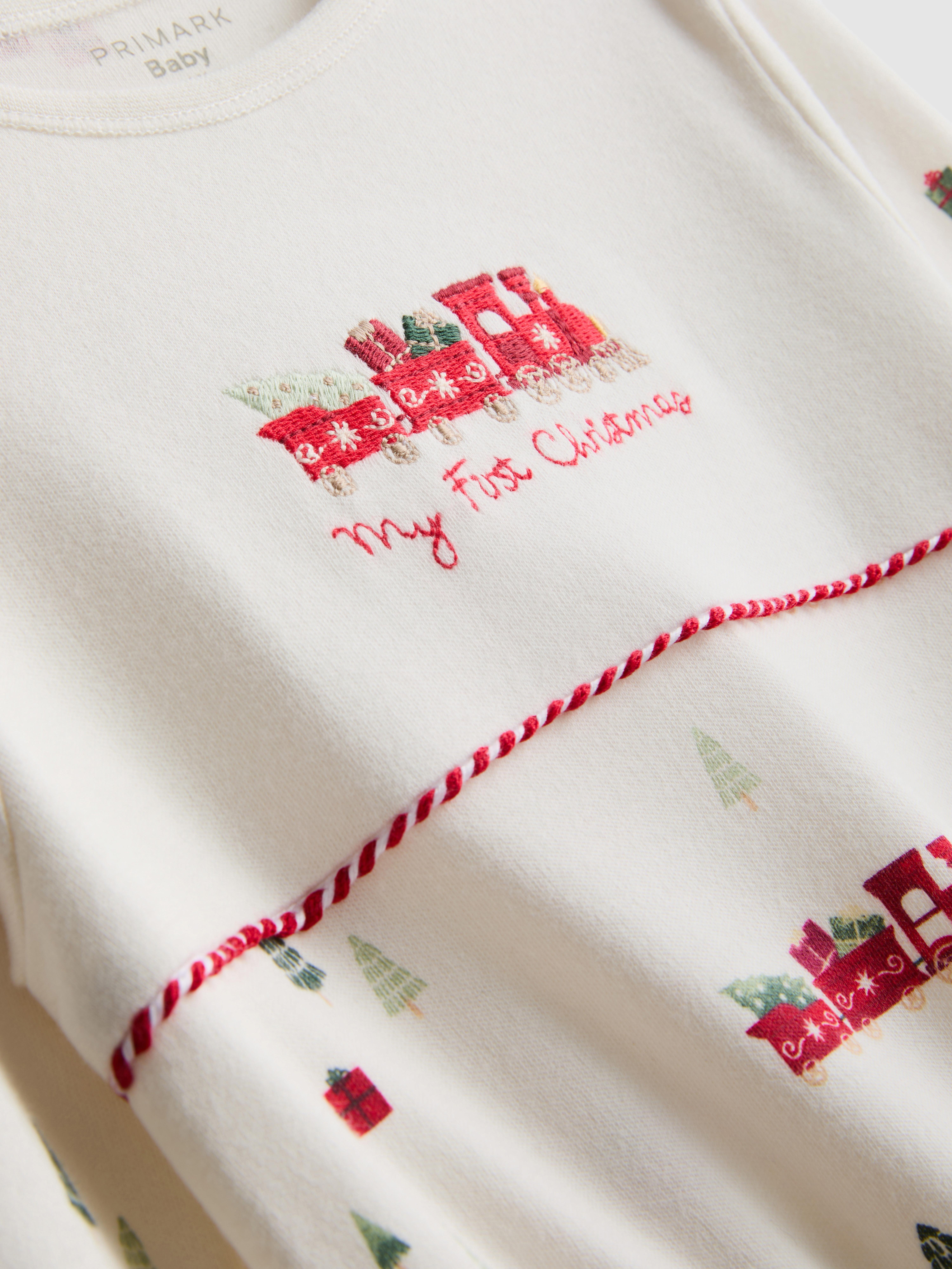 0-9mths | Pure Cotton My First Christmas Snap-Up Pajama Onesie