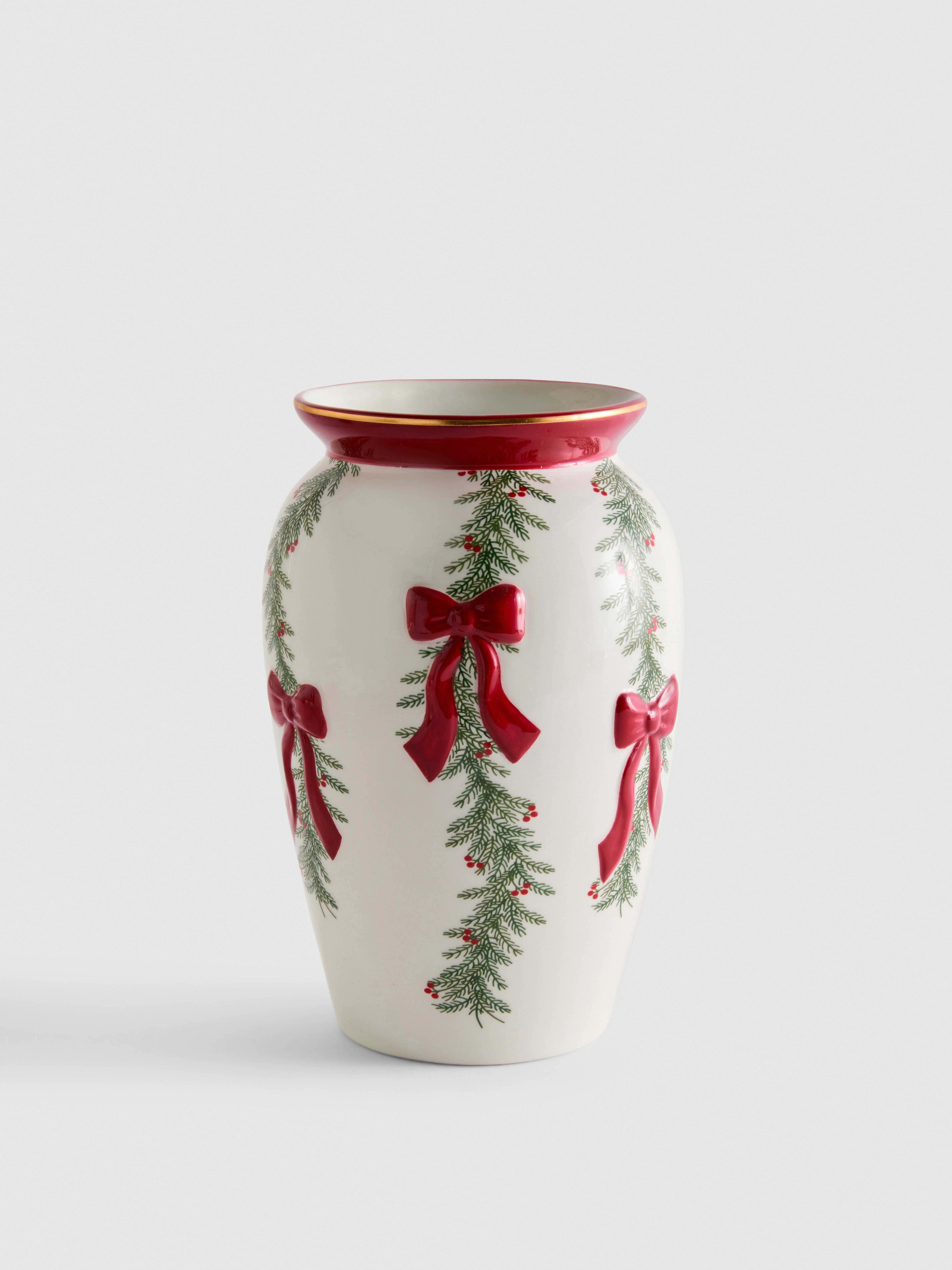 Vaso in ceramica con coroncina e fiocco