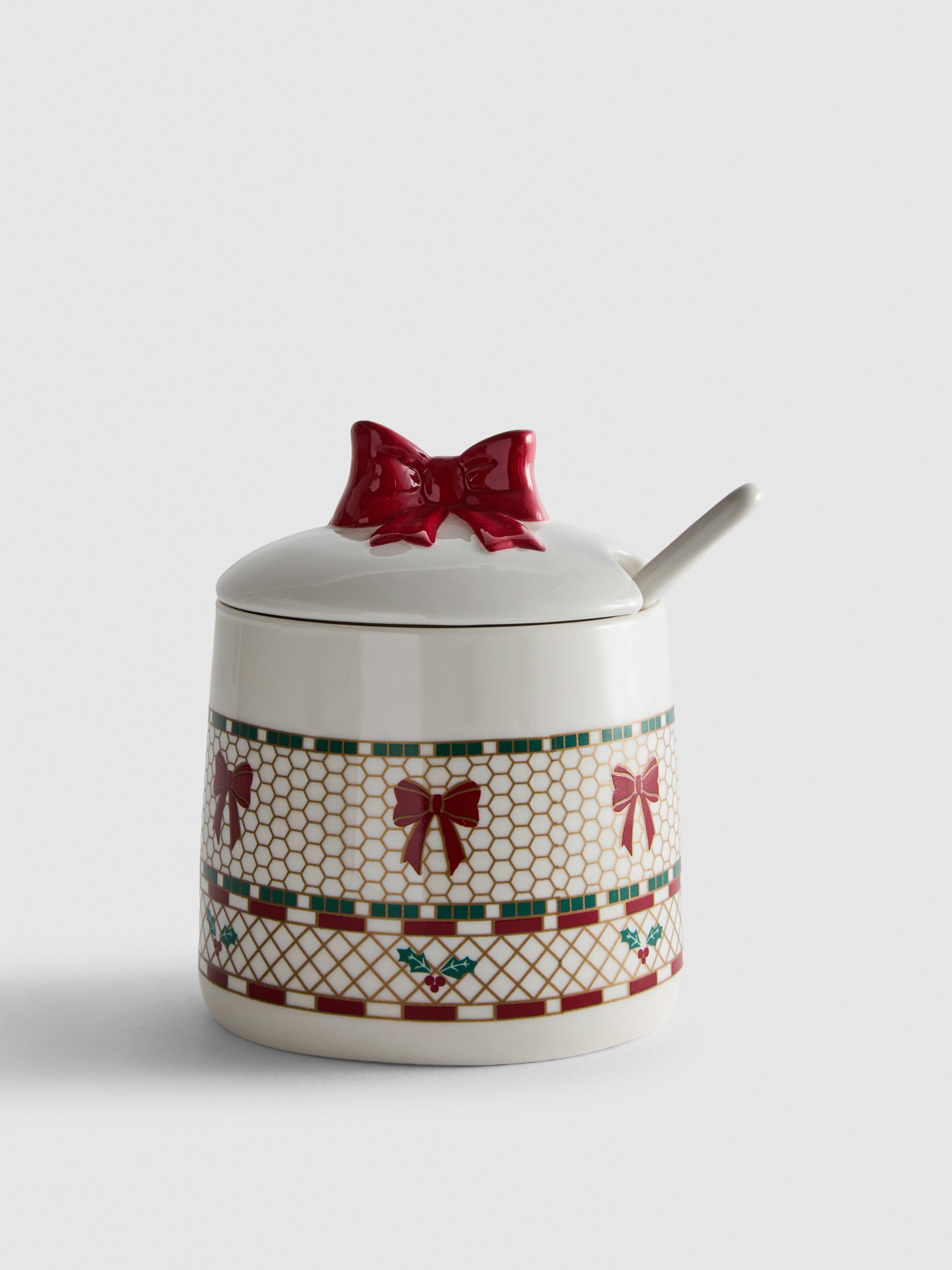 Christmas Bow Sugar Bowl and Spoon