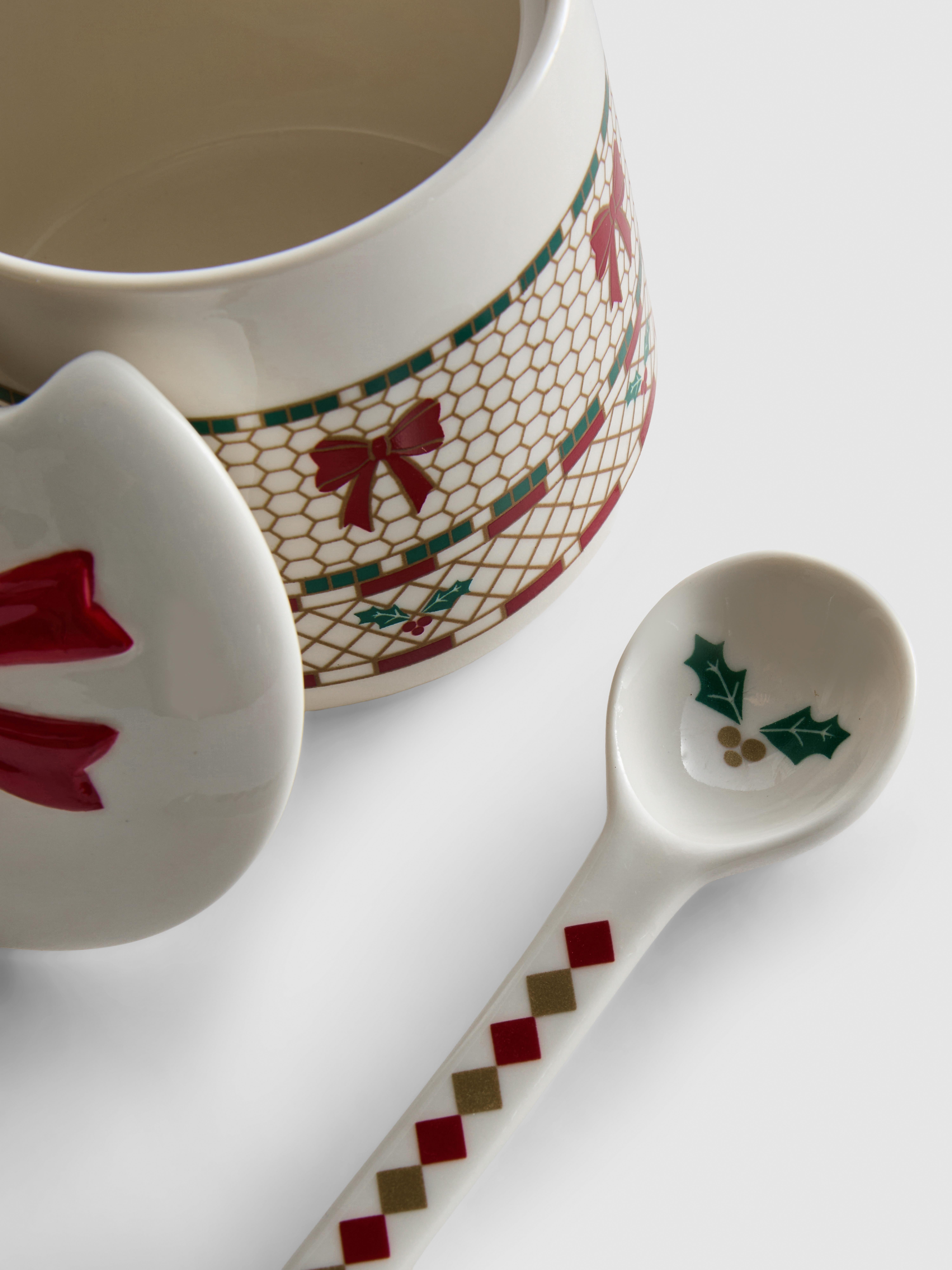 Christmas Bow Sugar Bowl and Spoon
