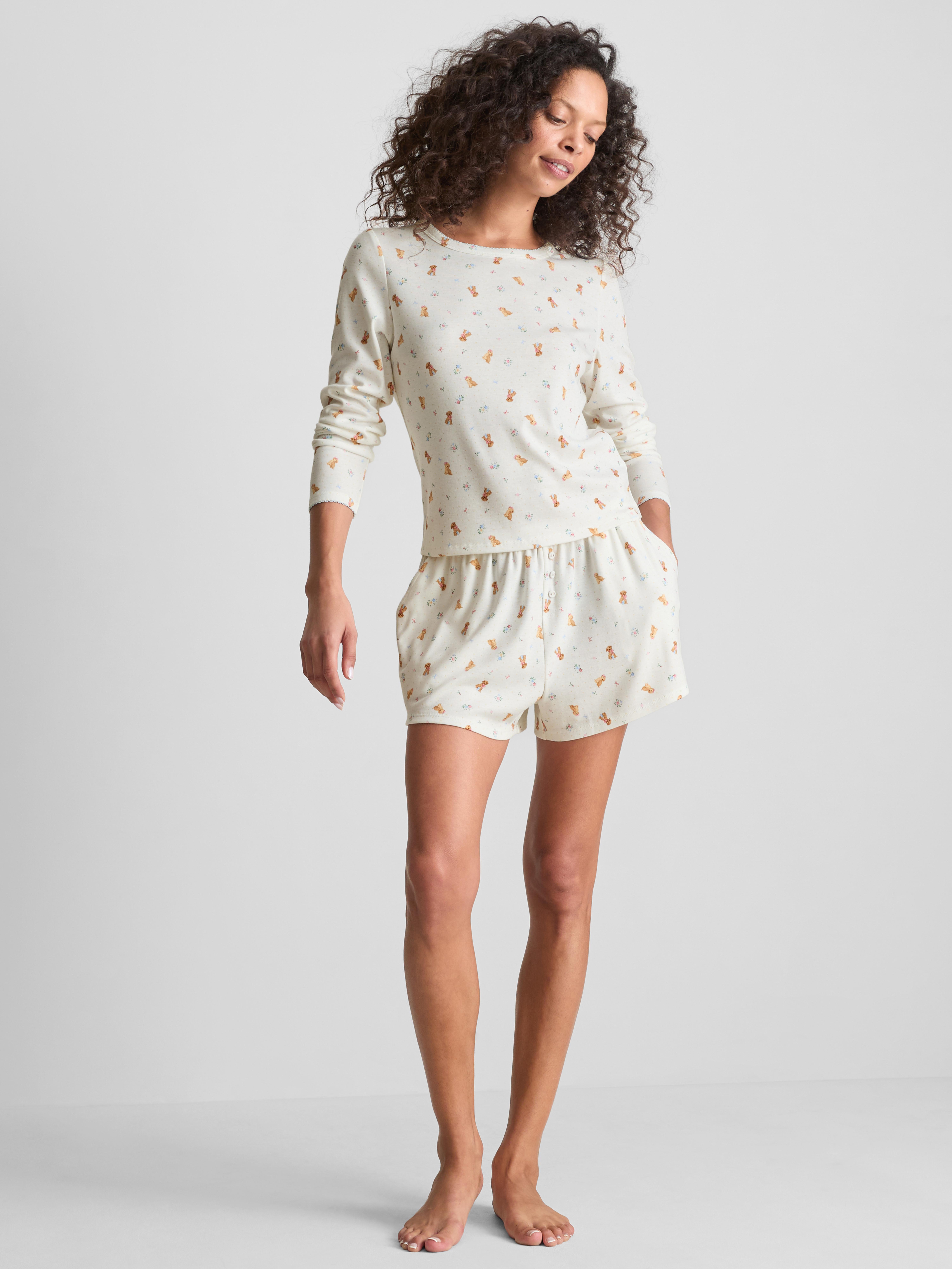 Love To Lounge Dog-Print Long-Sleeve Pajama Top