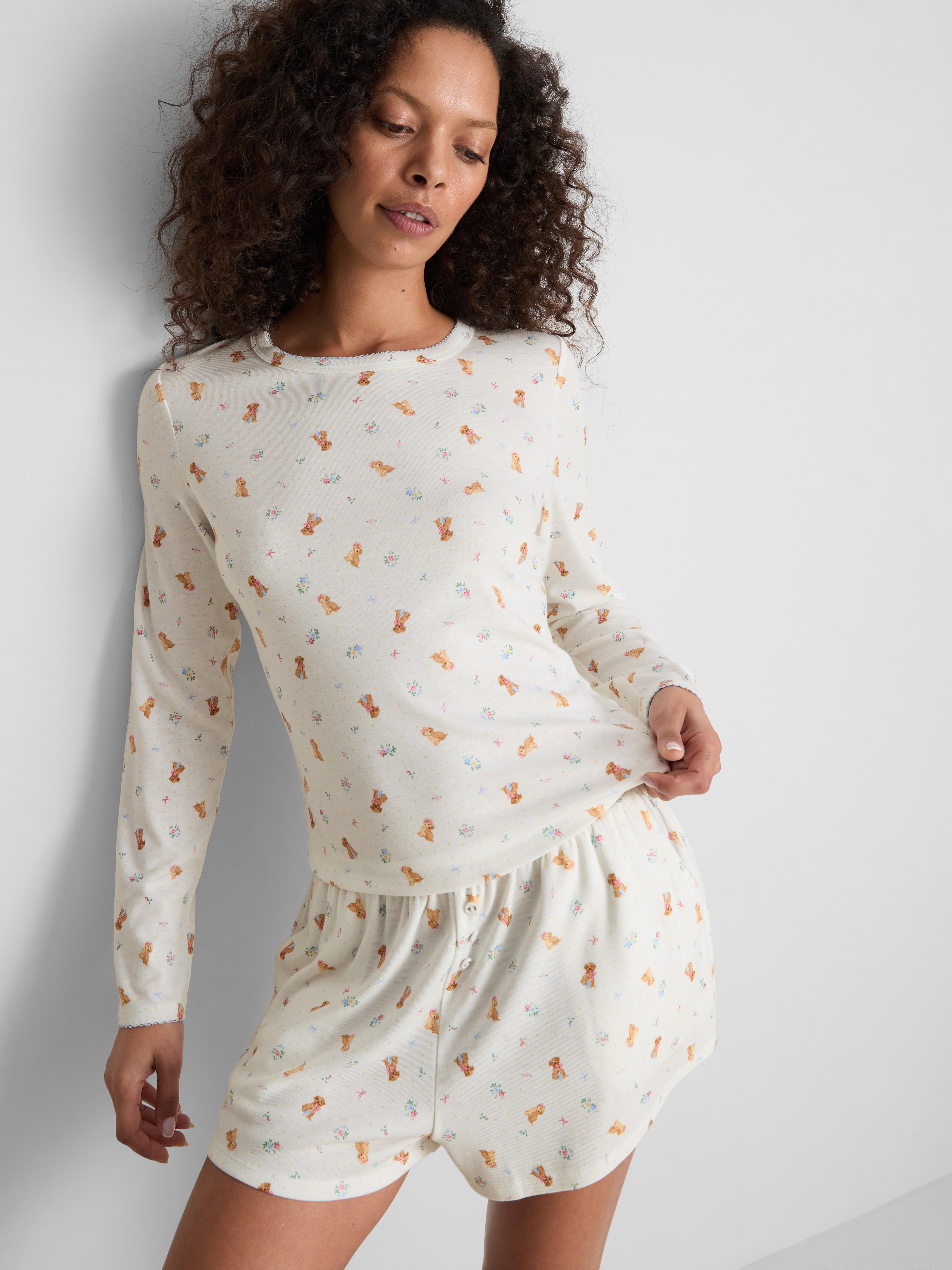 Love To Lounge Dog-Print Long-Sleeve Pajama Top