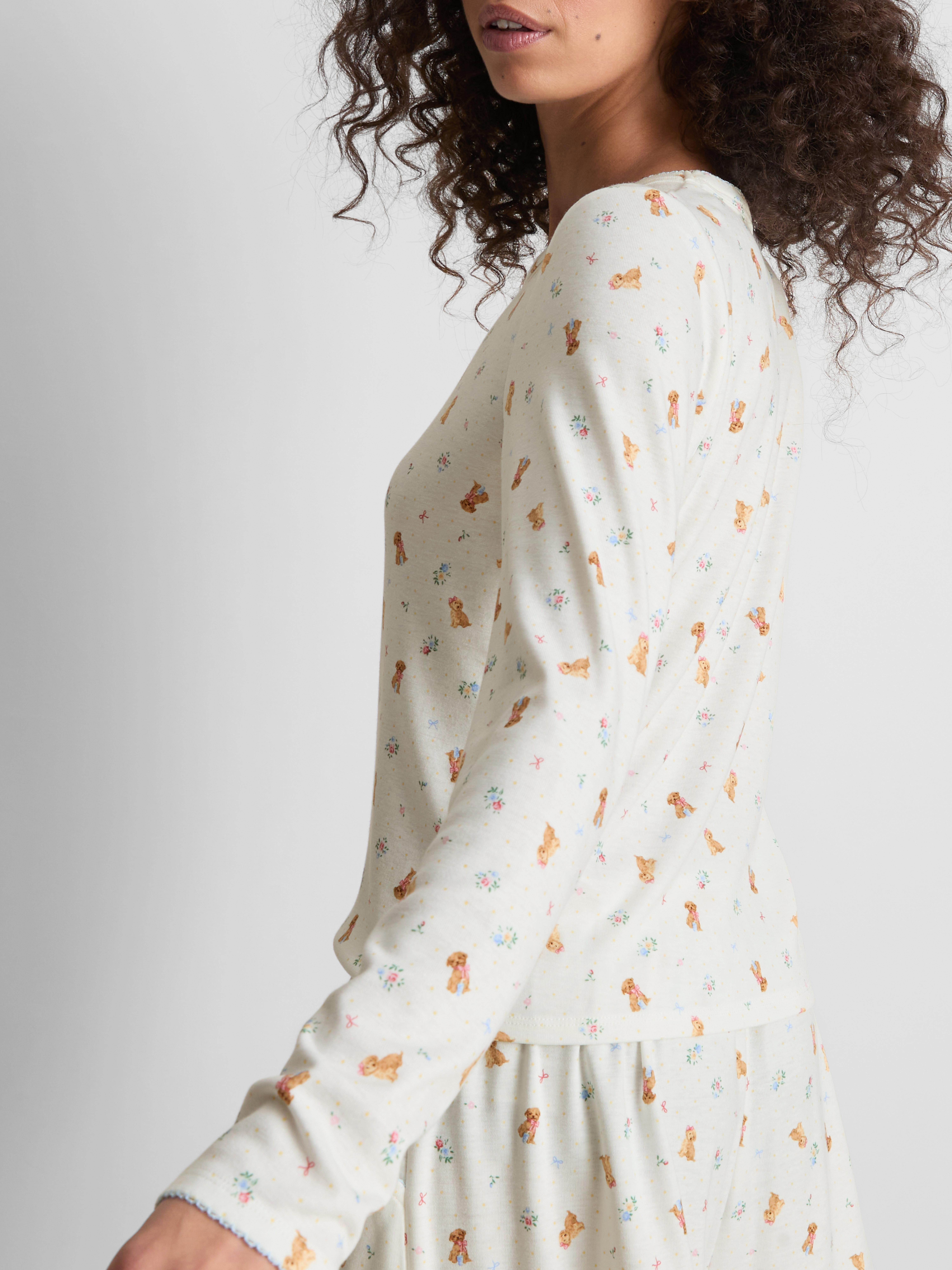 Love To Lounge Dog-Print Long-Sleeve Pajama Top