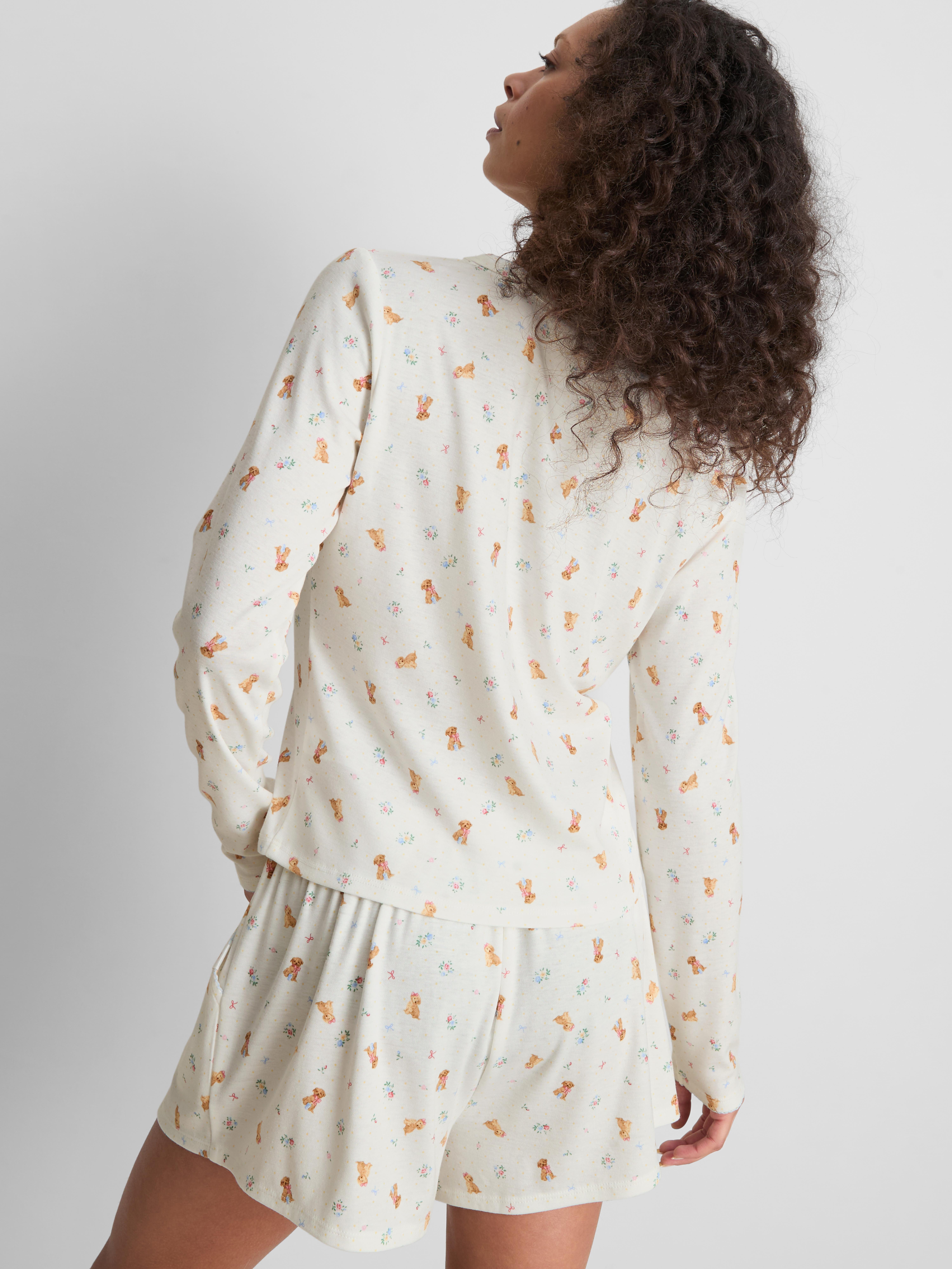 Love To Lounge Dog-Print Long-Sleeve Pajama Top