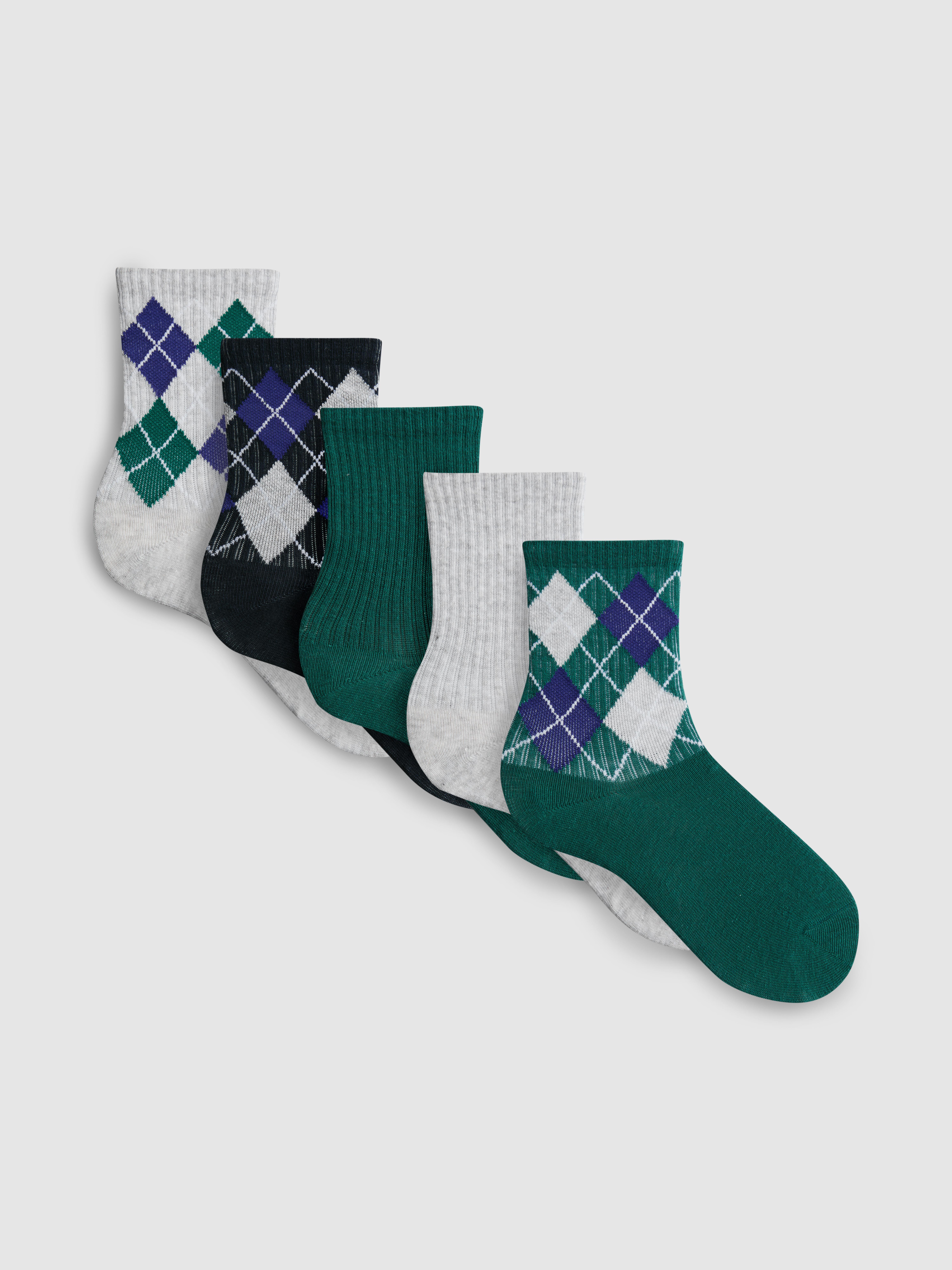 5pk Cotton Rich Argyle Ankle Socks