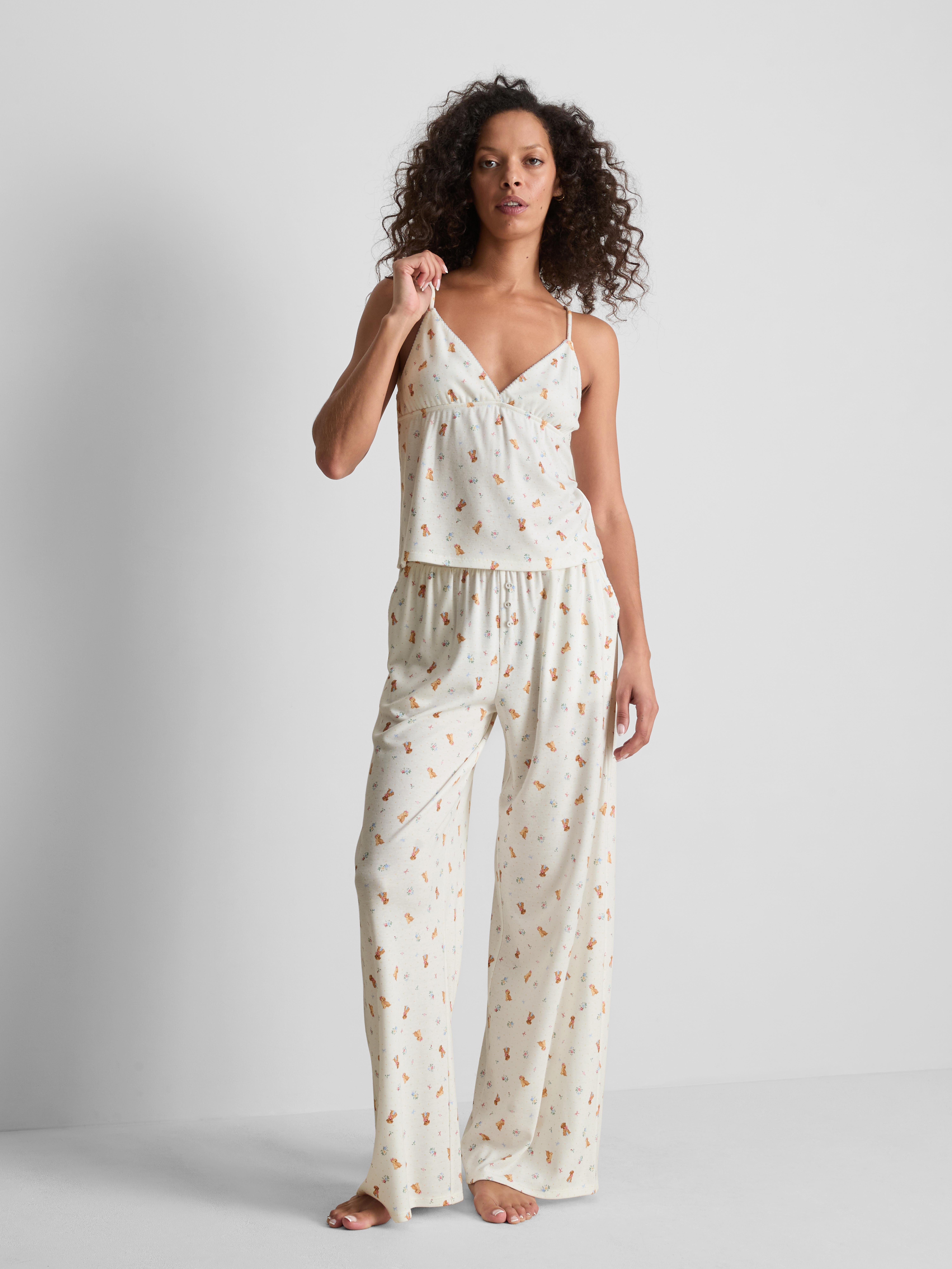 Love To Lounge Dog-Print Wide-Leg Pajama Bottoms
