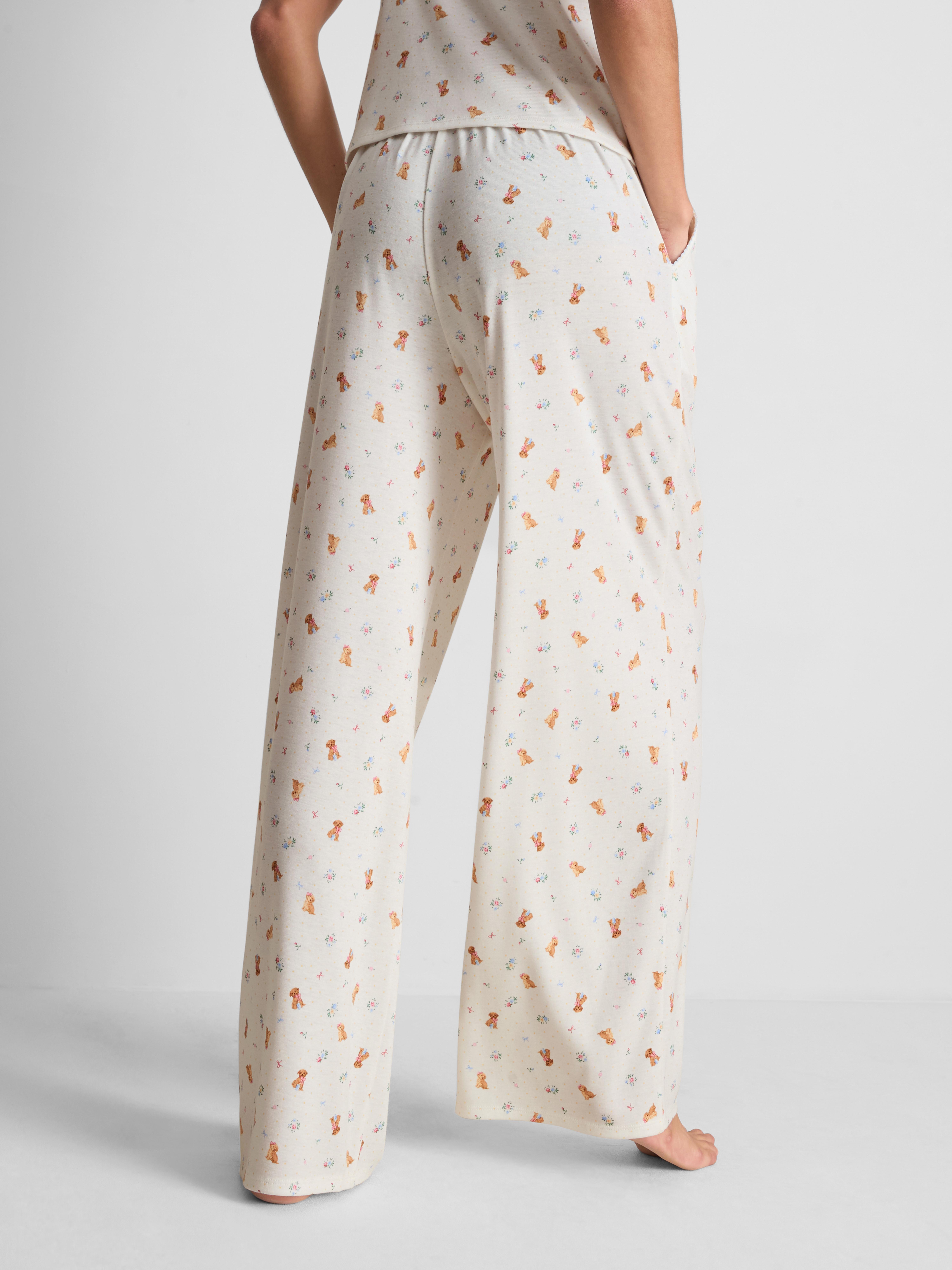 Love To Lounge Dog-Print Wide-Leg Pajama Bottoms