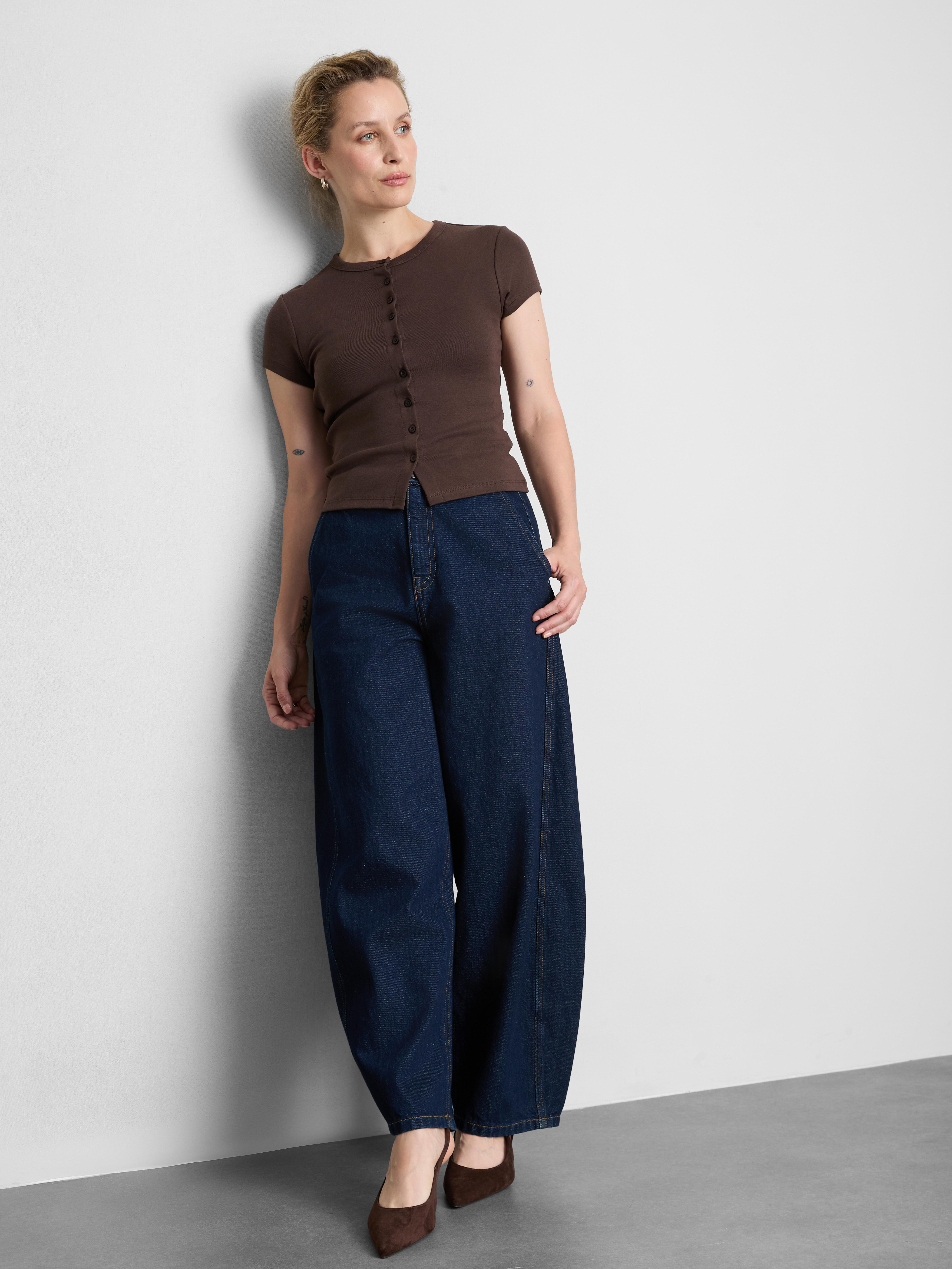 Cotton Rich Button-Up T-Shirt Chocolate