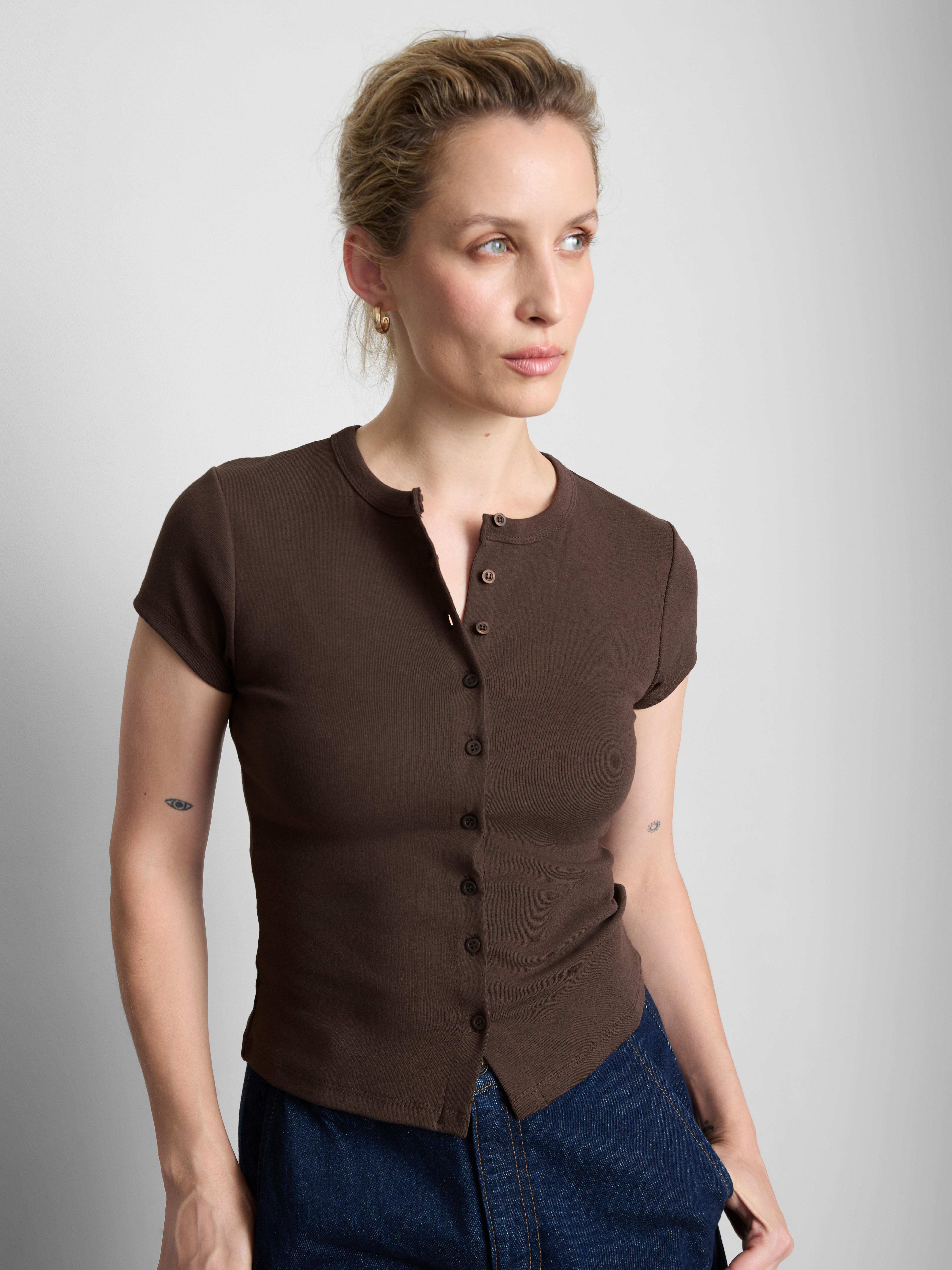 Cotton Rich Button-Up T-Shirt