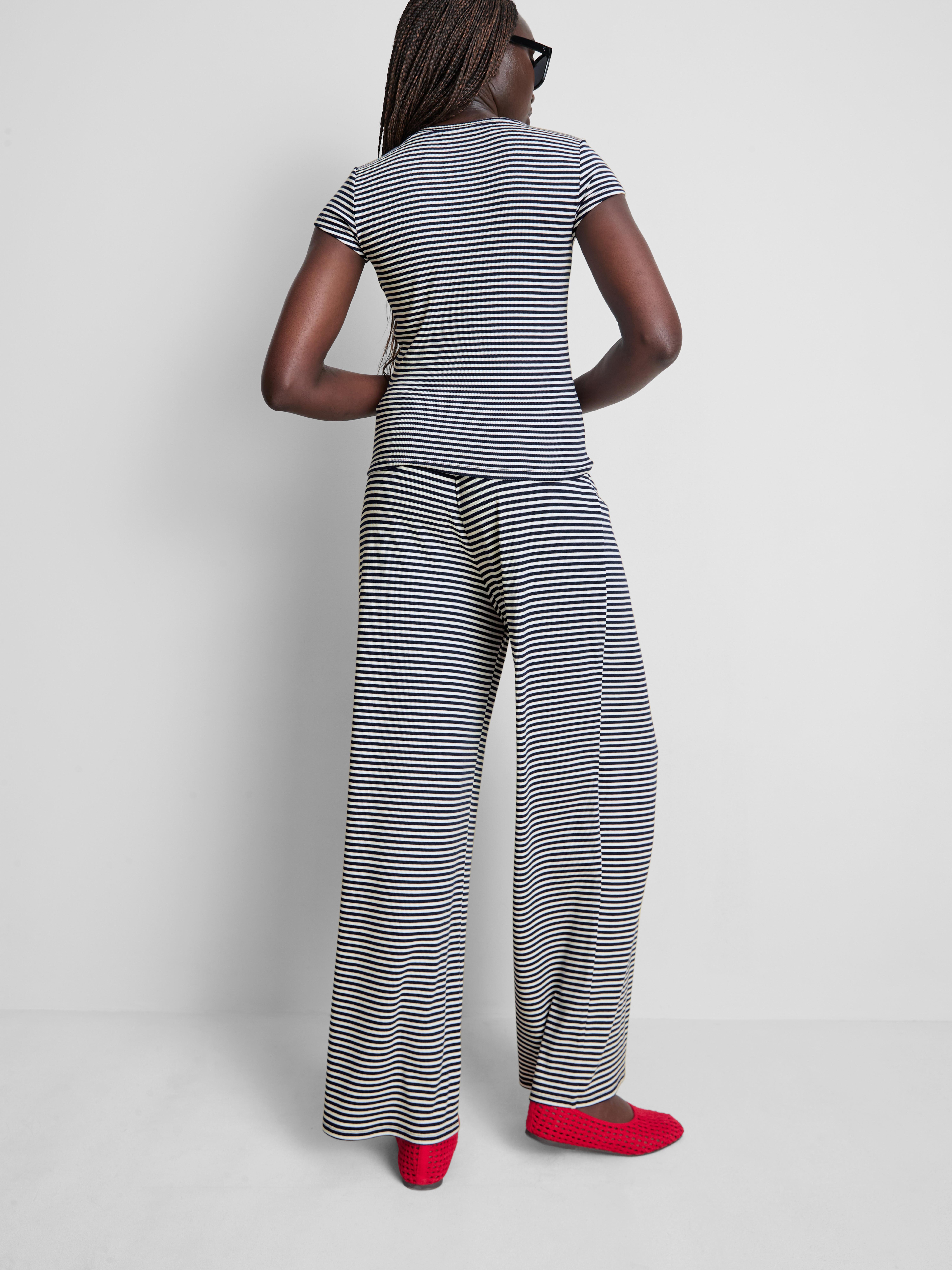 Ribbed Stripe Cap-Sleeve Tee
