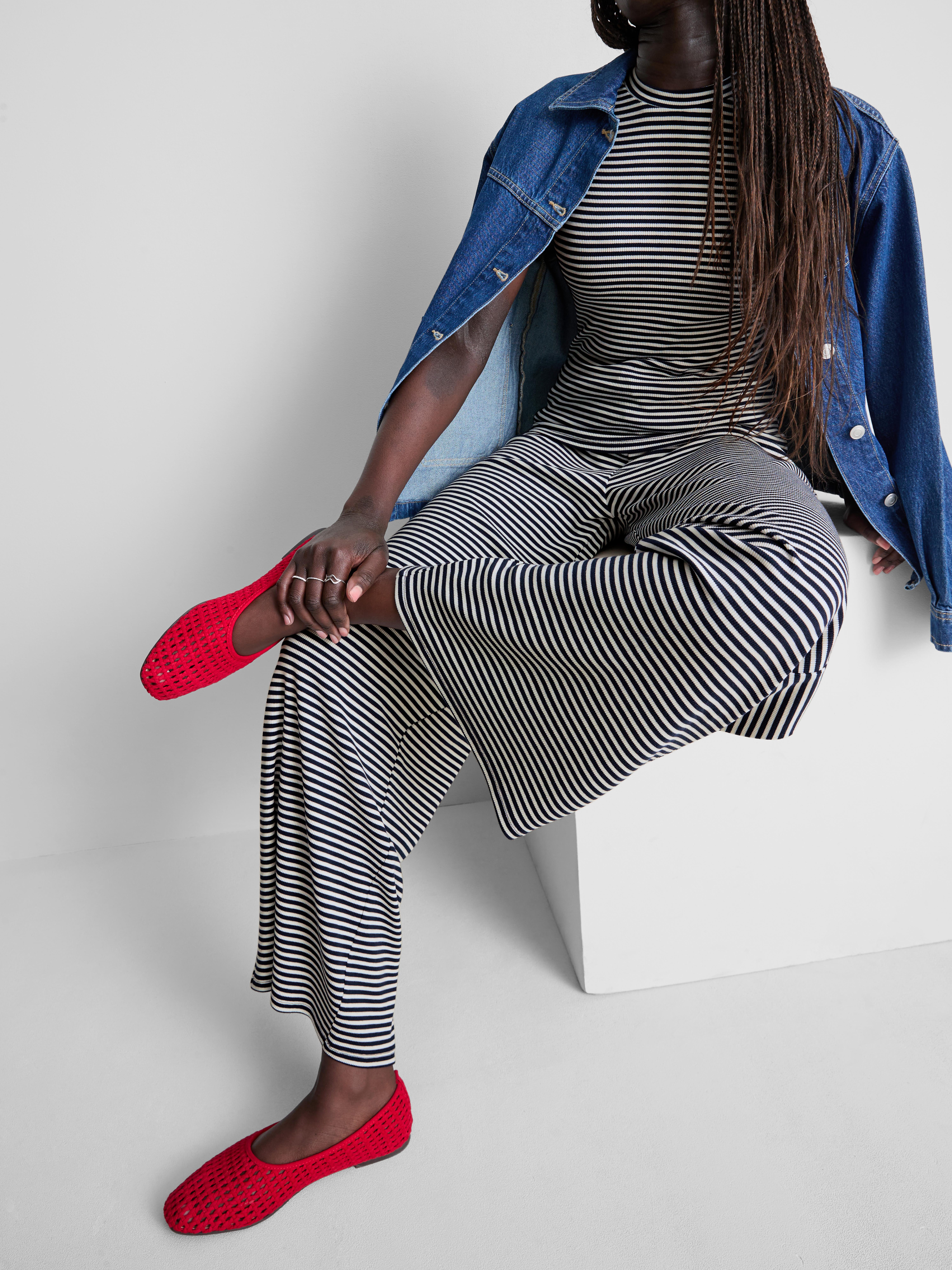 Cotton Striped Ribbed Wide Leg Pants