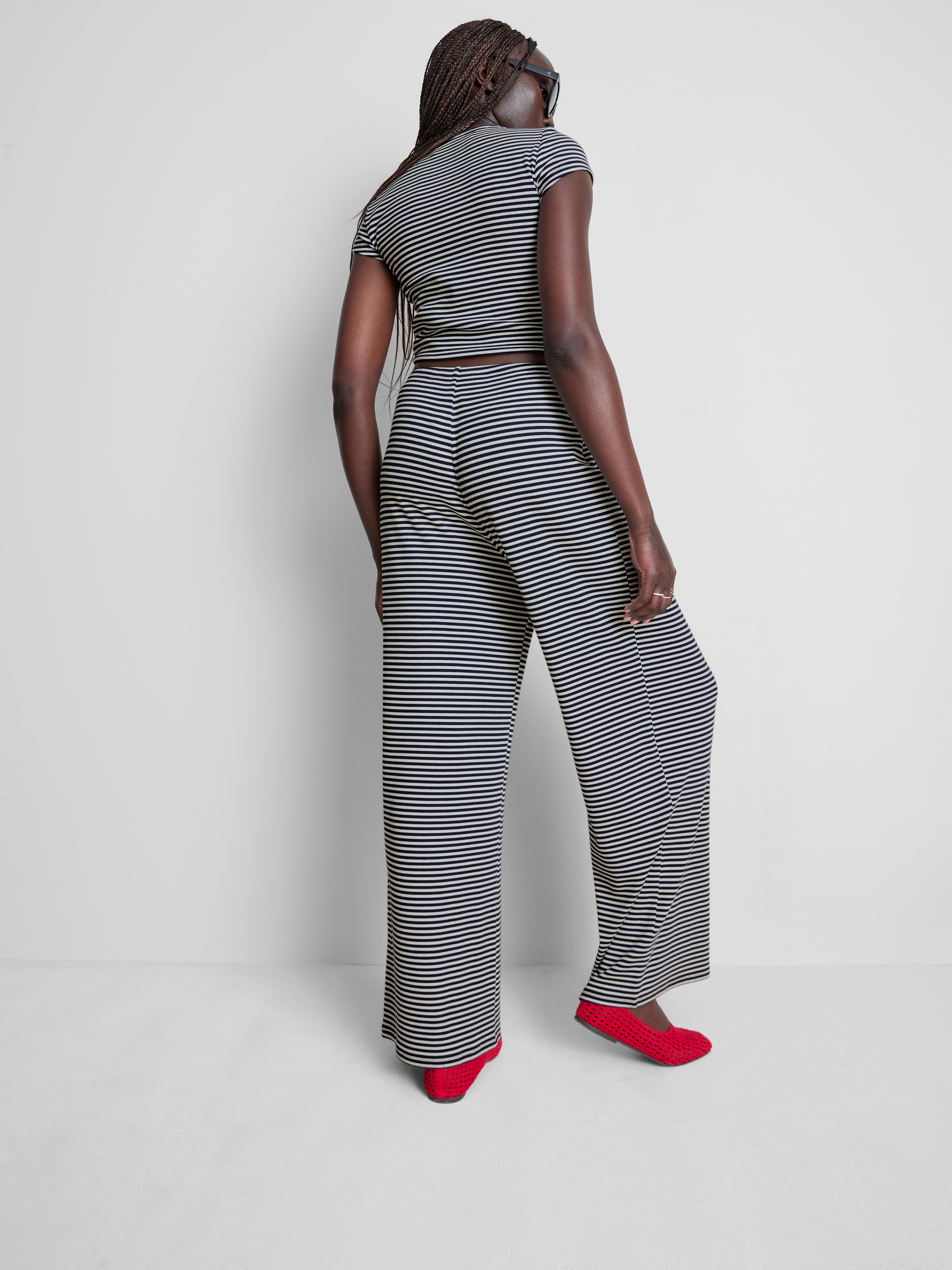 Cotton Striped Ribbed Wide Leg Pants