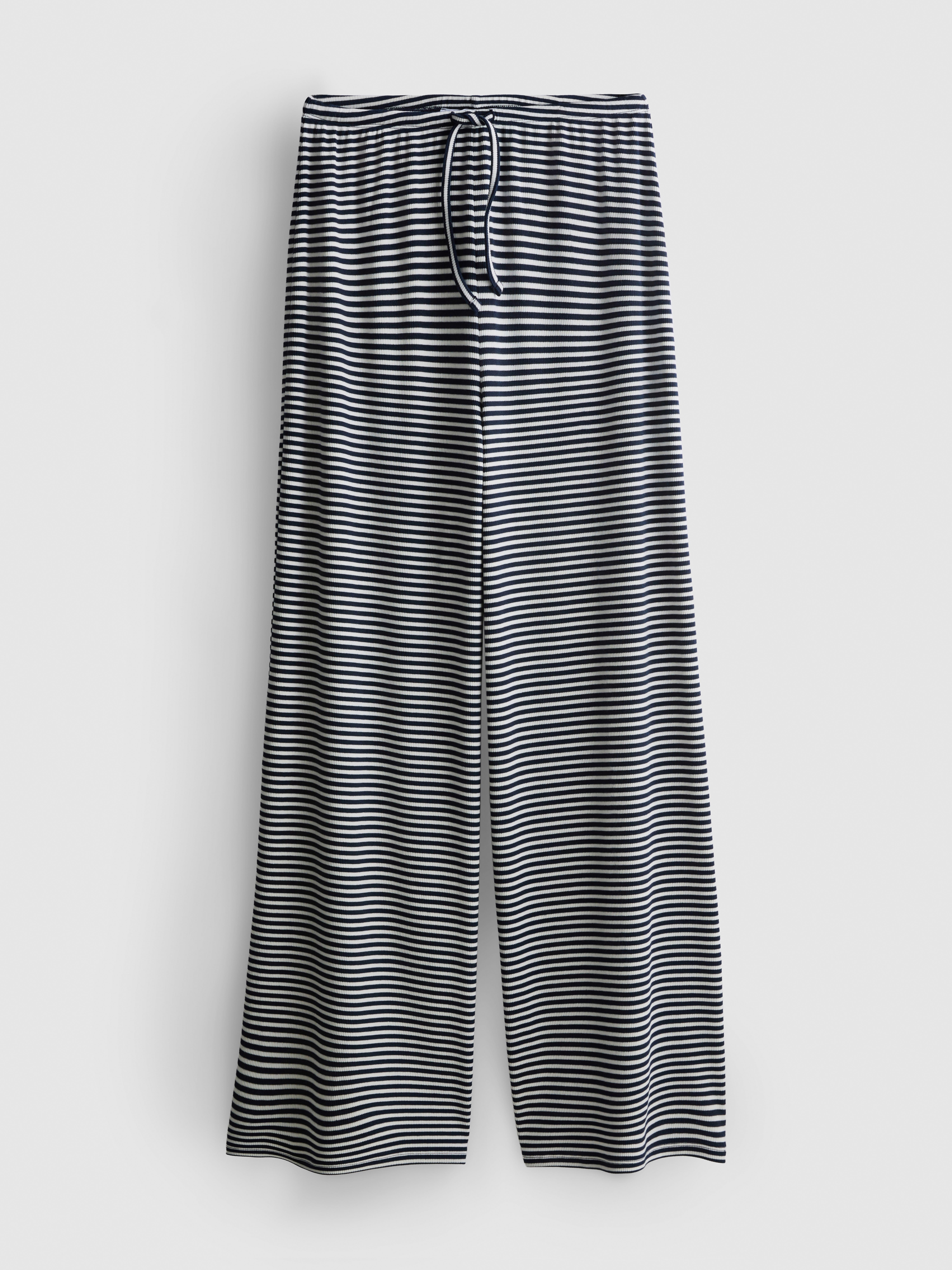 Cotton Striped Ribbed Wide Leg Pants
