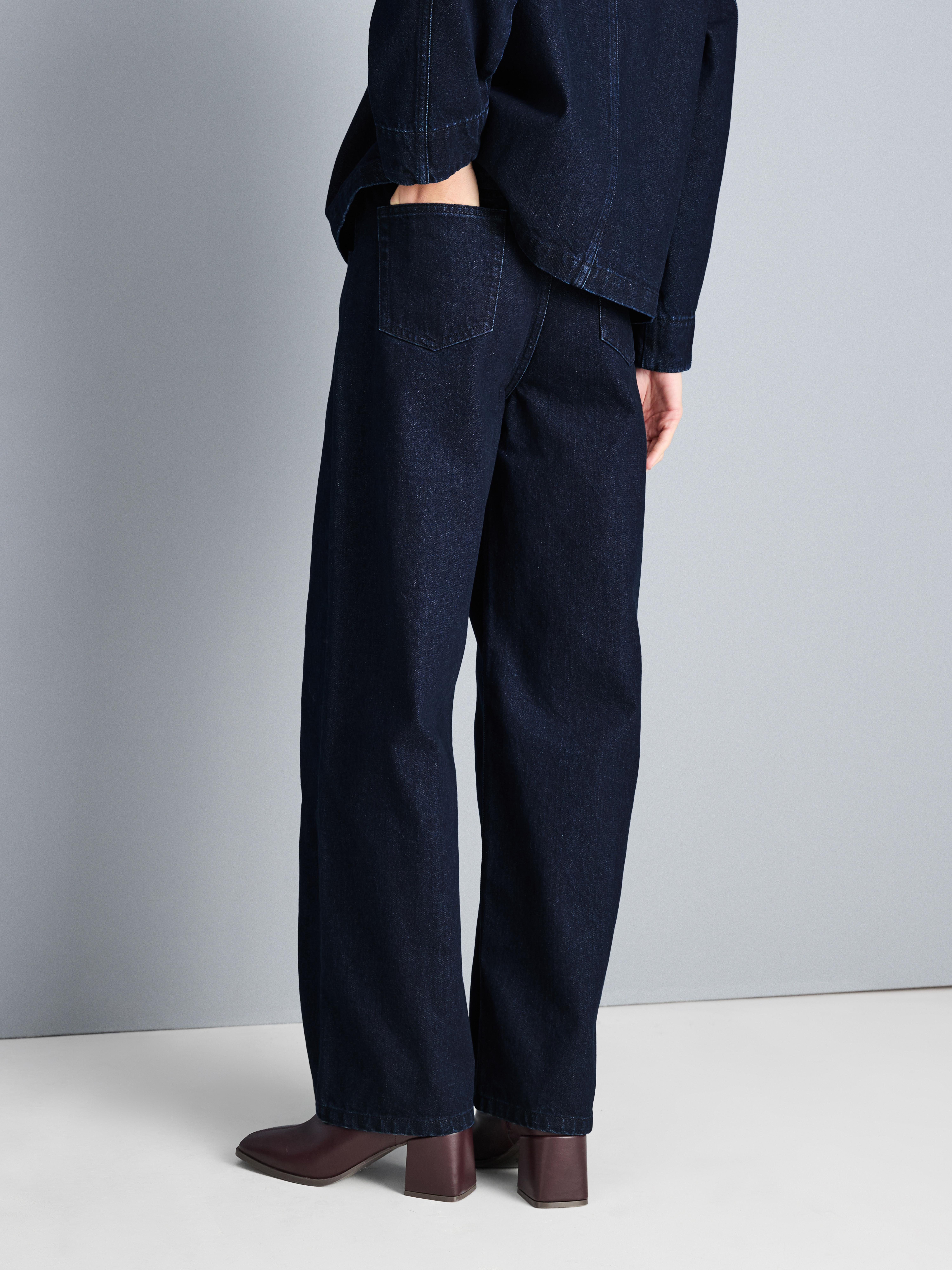 Cotton Denim Seam Detail Wide Leg Jeans