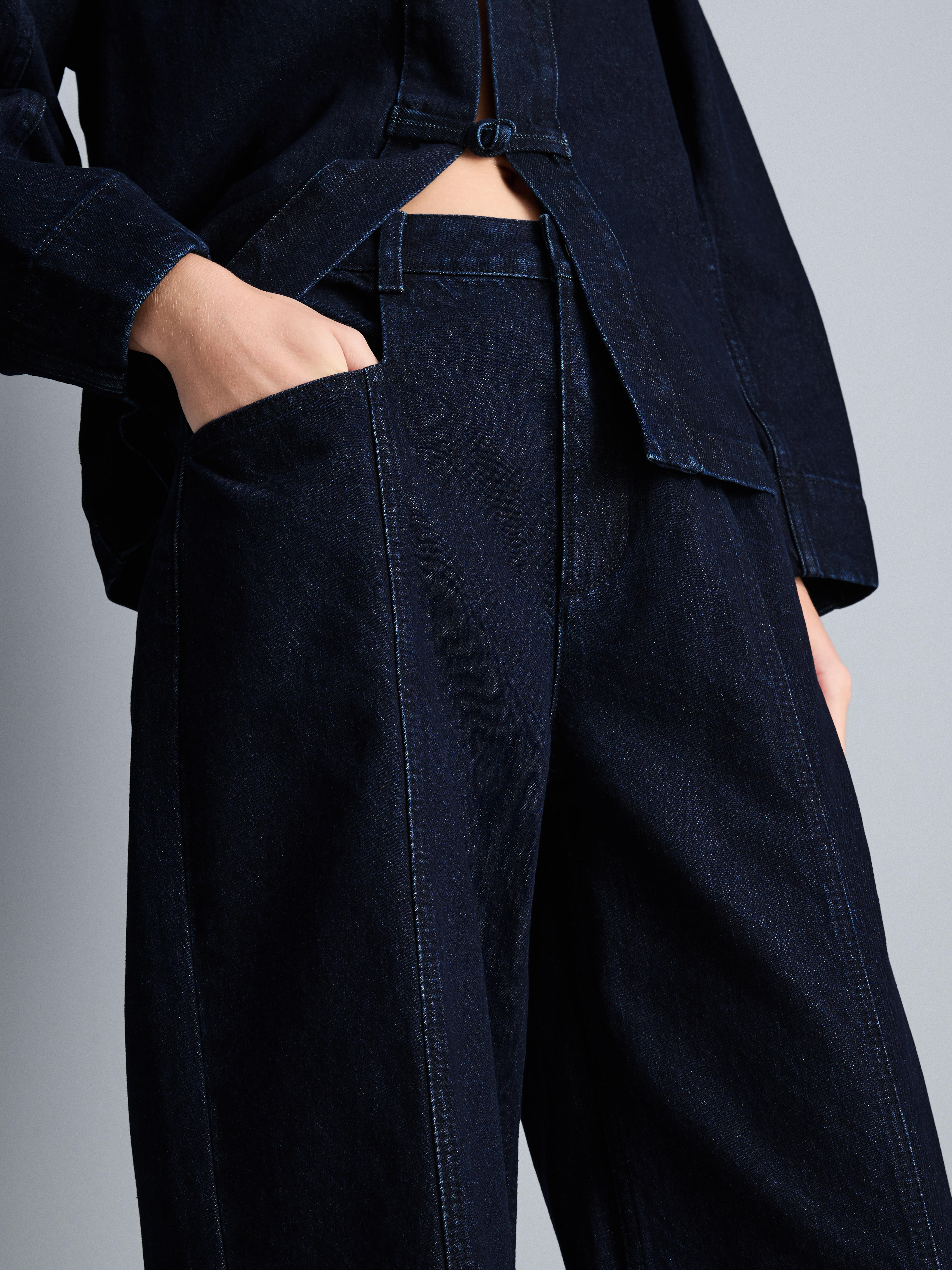 Cotton Denim Seam Detail Wide Leg Jeans