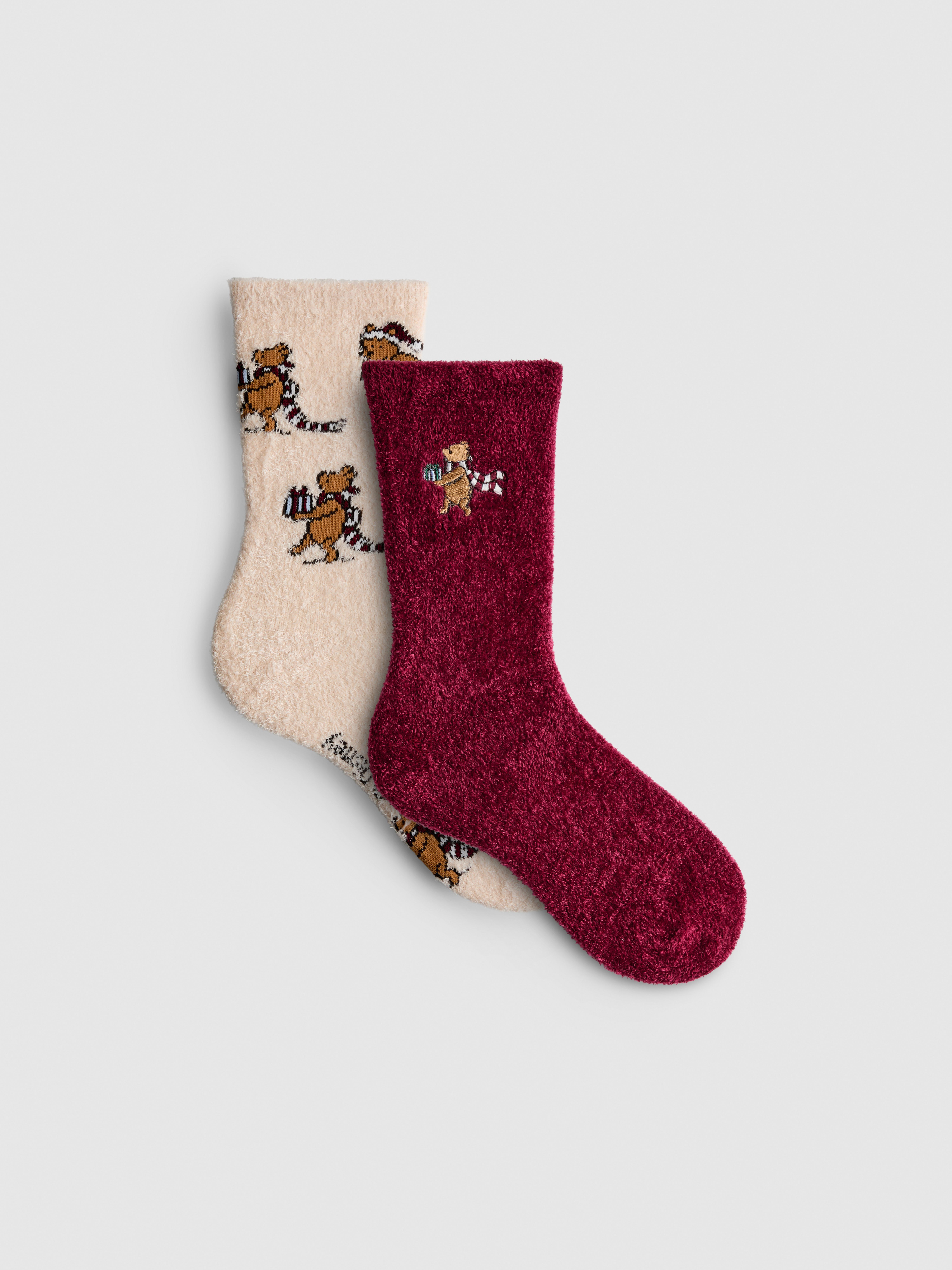 2pk Winnie the Pooh Festive Cozy Crew Socks
