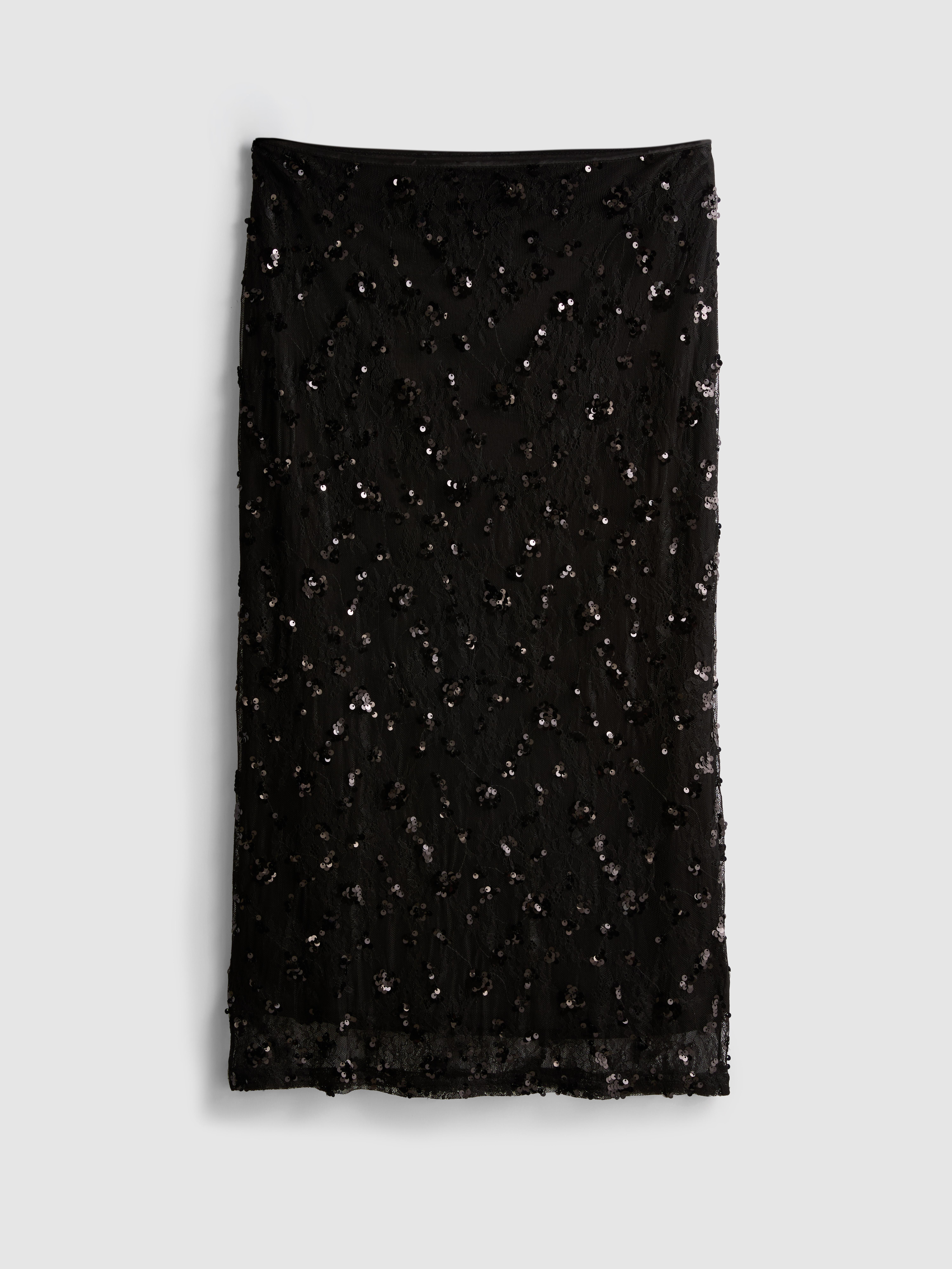 Mesh Sequin Midi Skirt