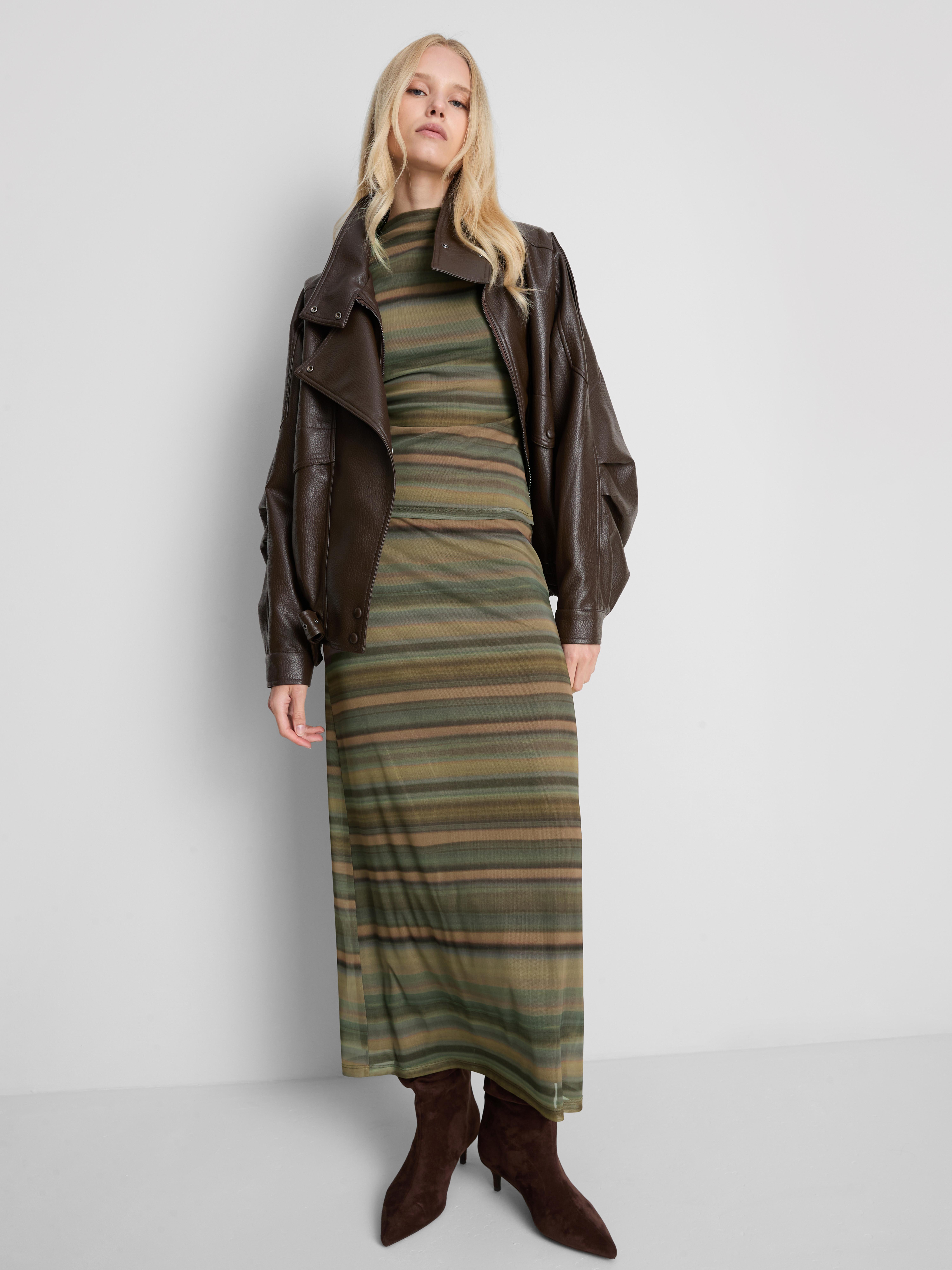By Coleen Striped Mesh Maxi Skirt