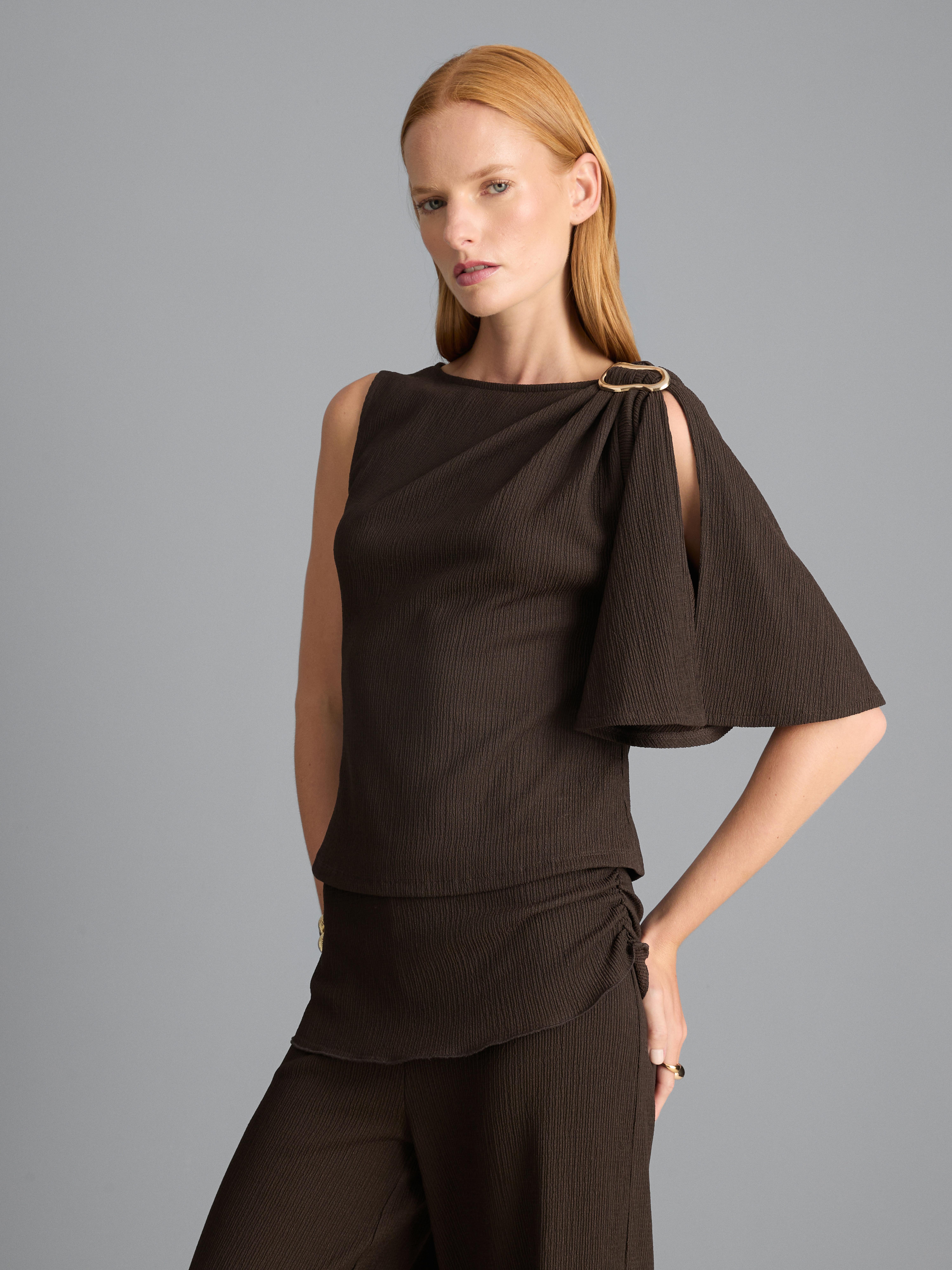 Textured Draped Sleeve Top