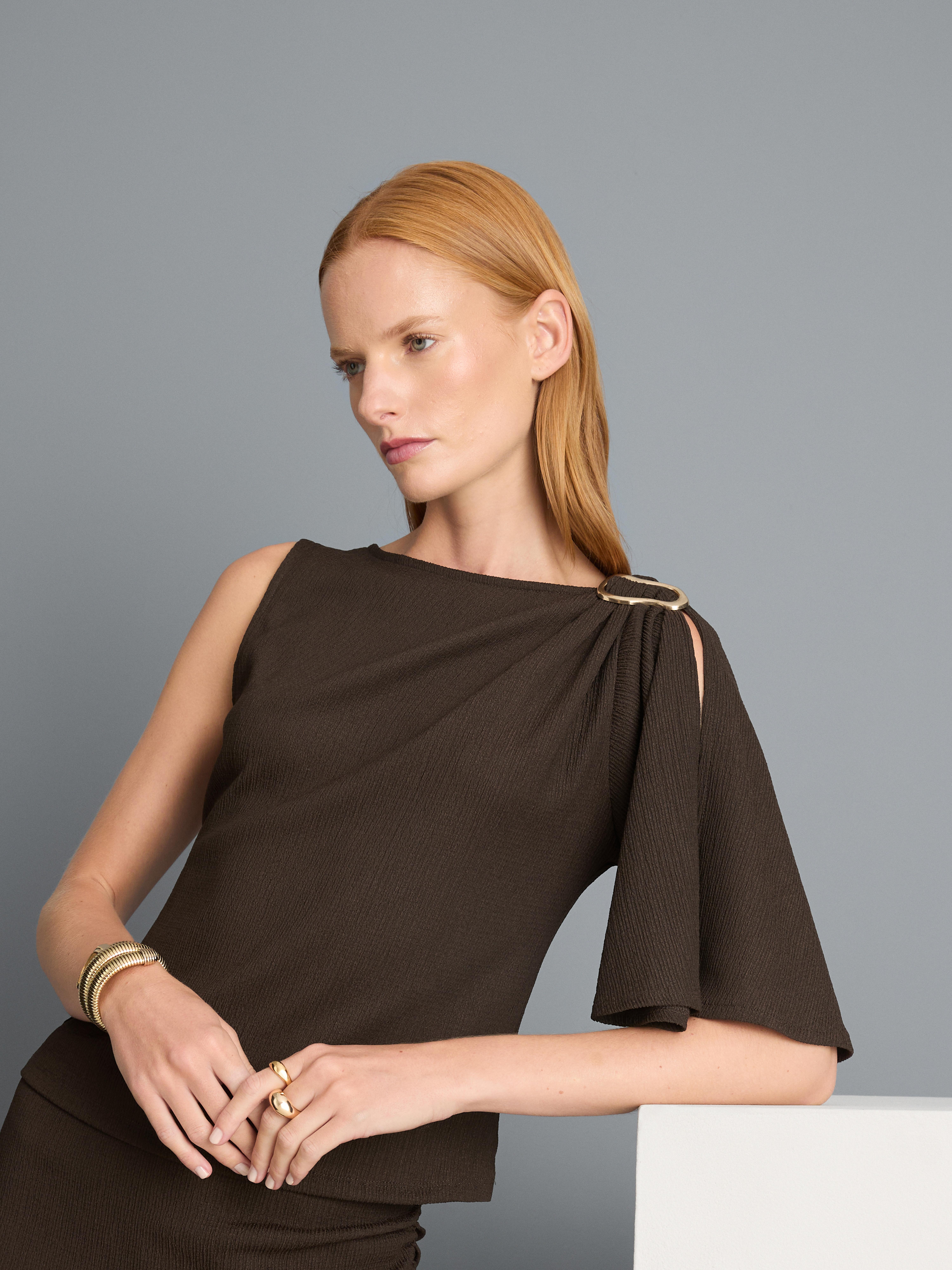 Textured Draped Sleeve Top