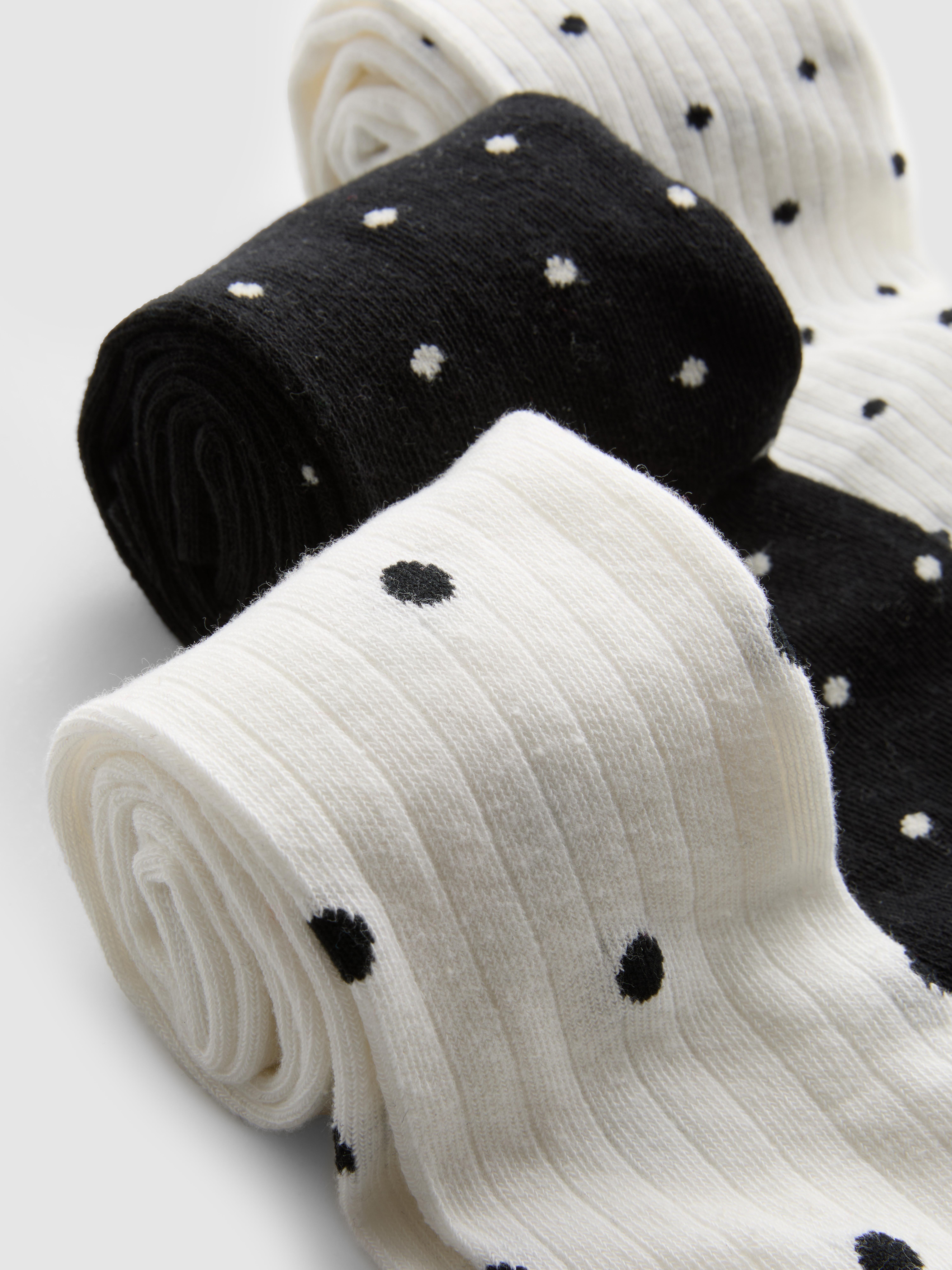 Girls Black/White 1.5-14yrs | 3pk Cotton Rich Polka Dot Tights | Primark
