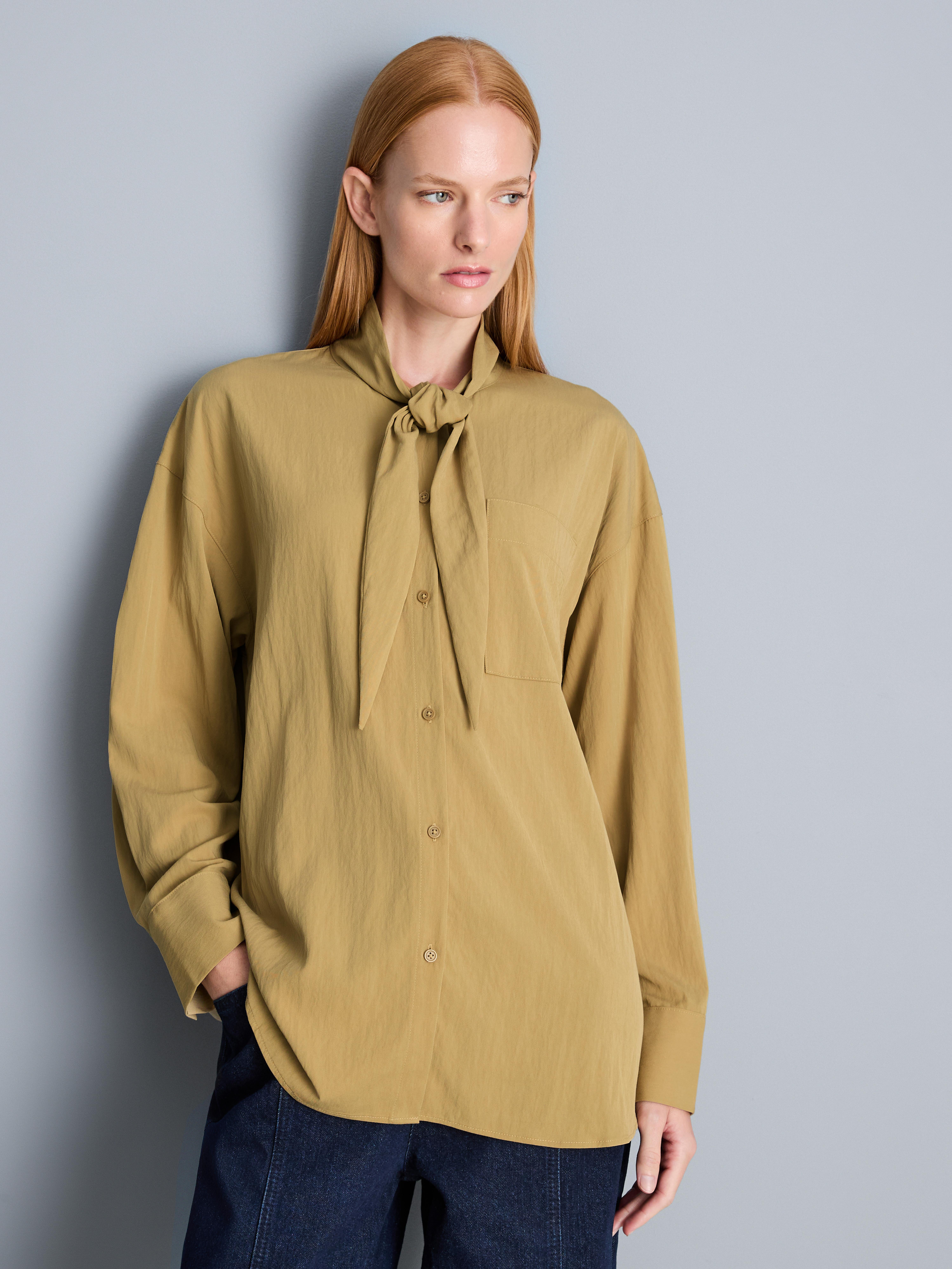 Textured Tie-Neck Blouse
