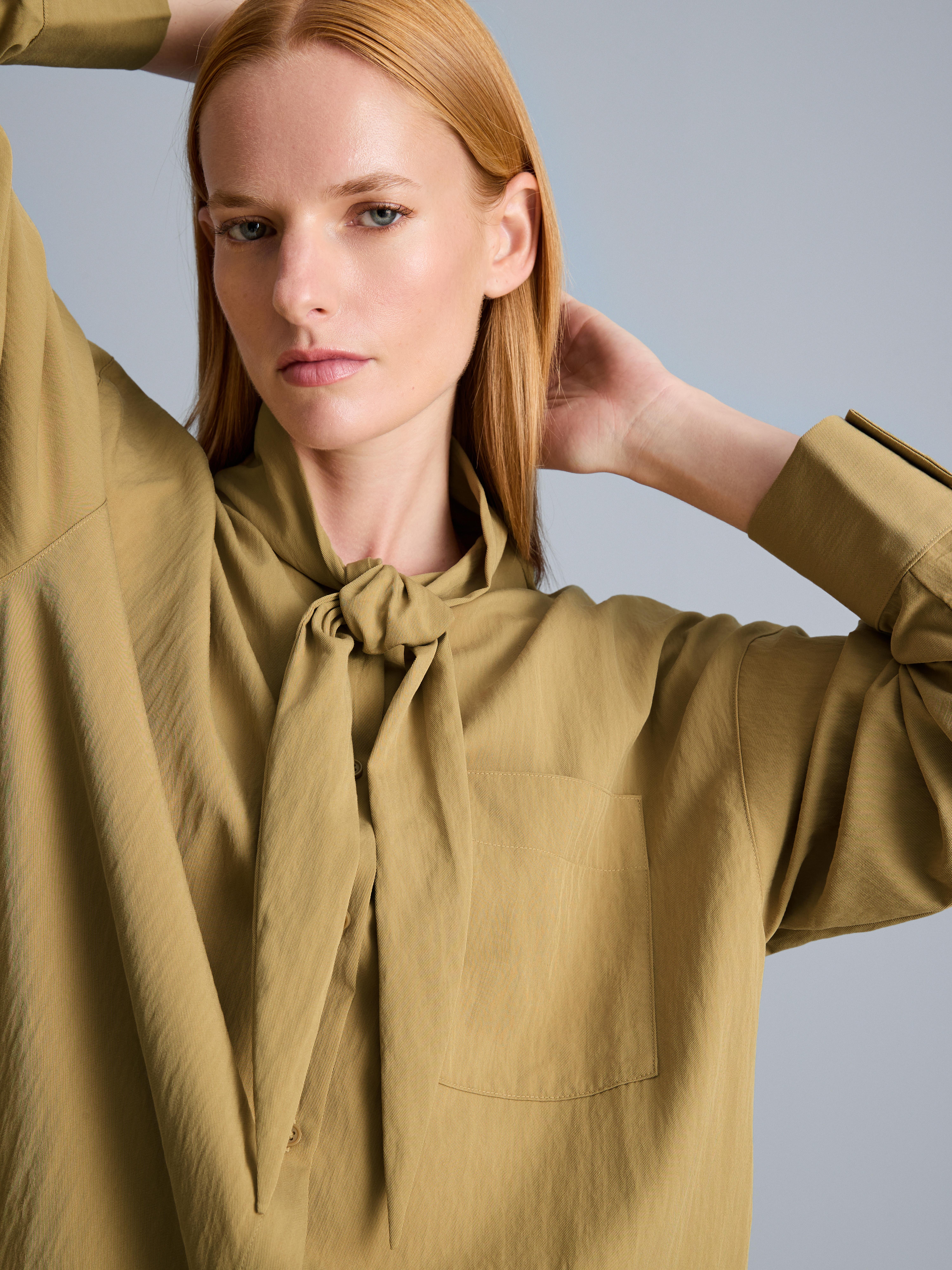 Textured Tie-Neck Blouse