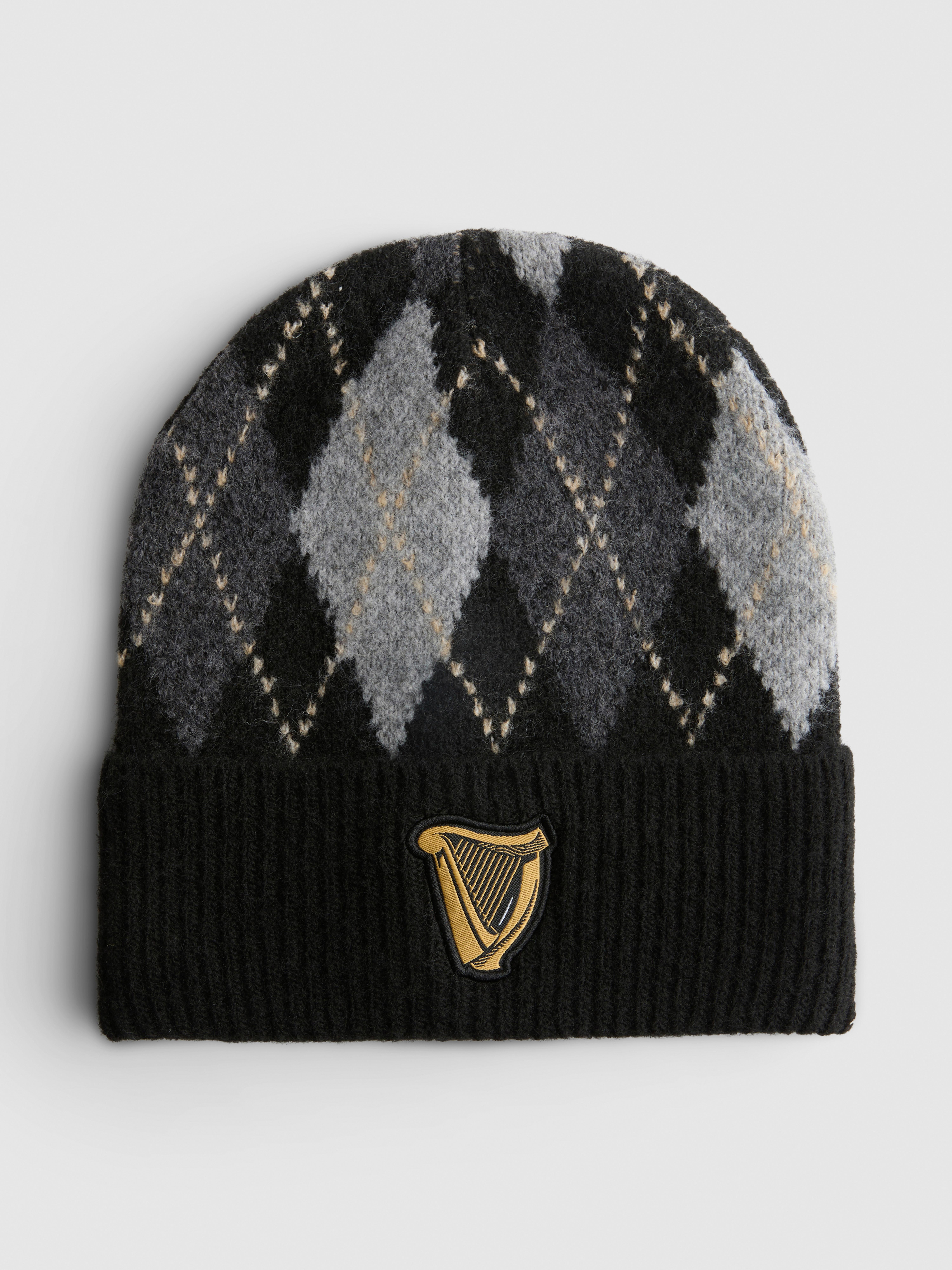 Guinness Argyle Ribbed Knit Beanie