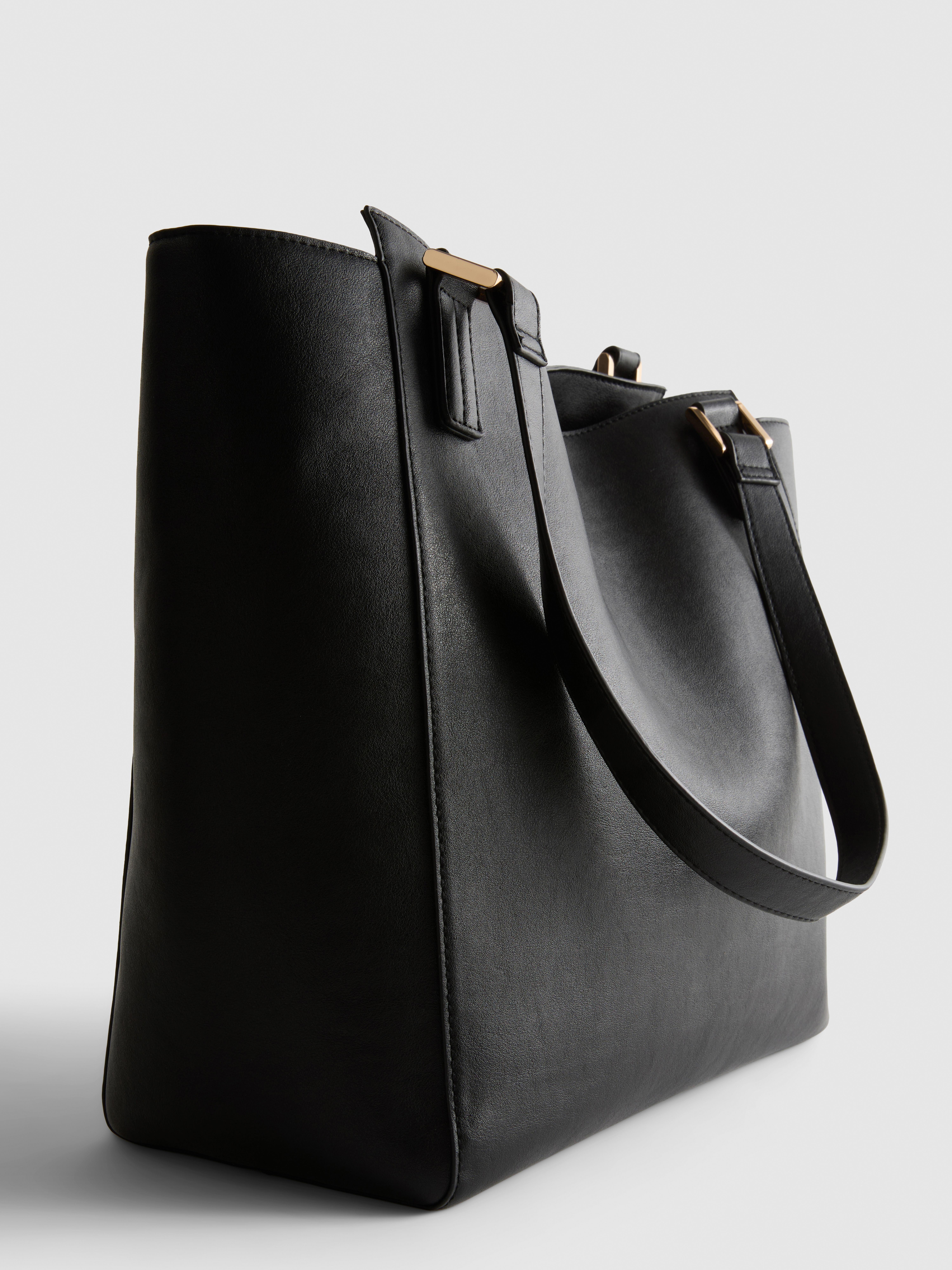 Structured Faux Leather Tote Bag
