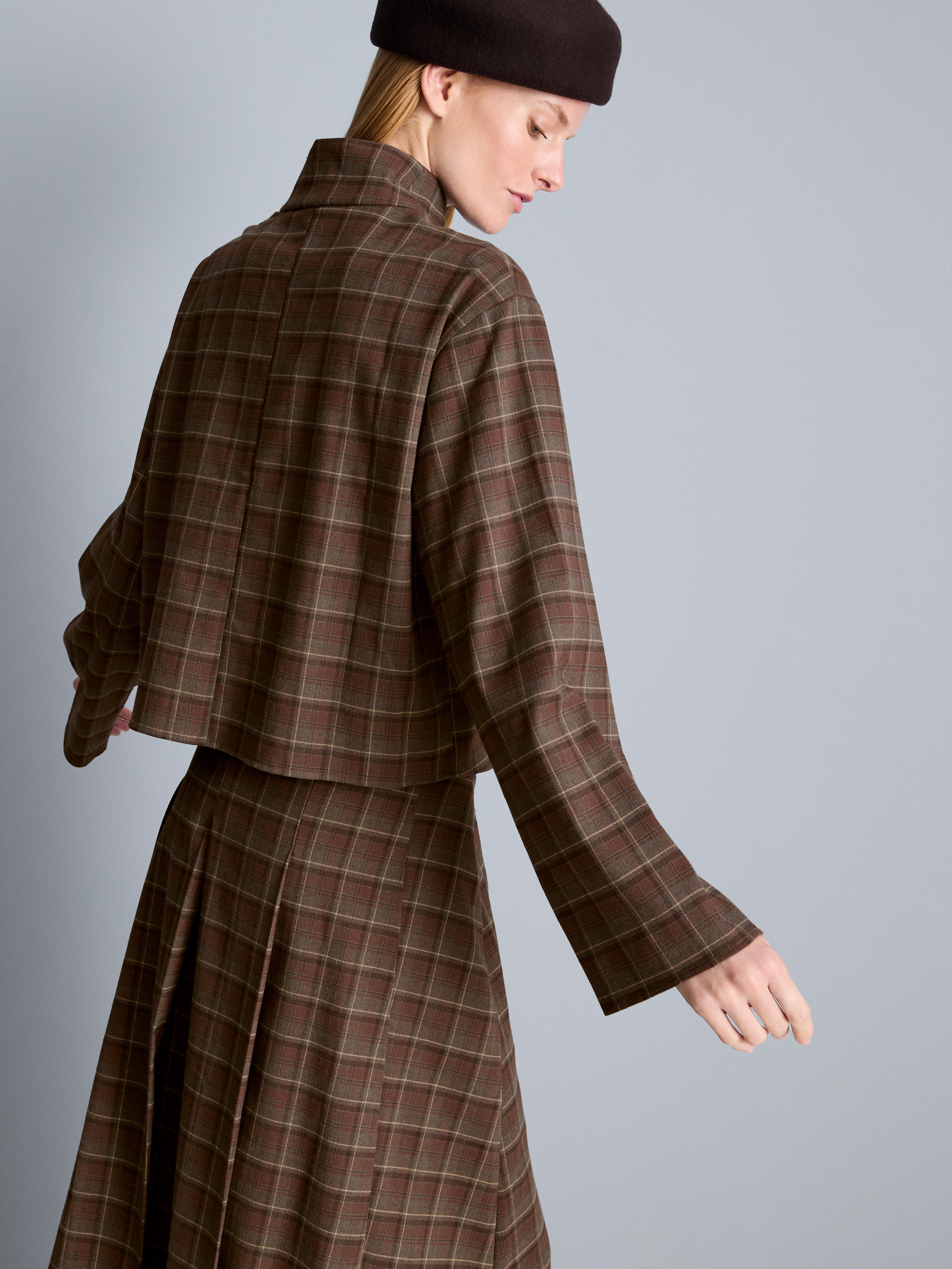 Boxy Funnel Neck Check Shirt