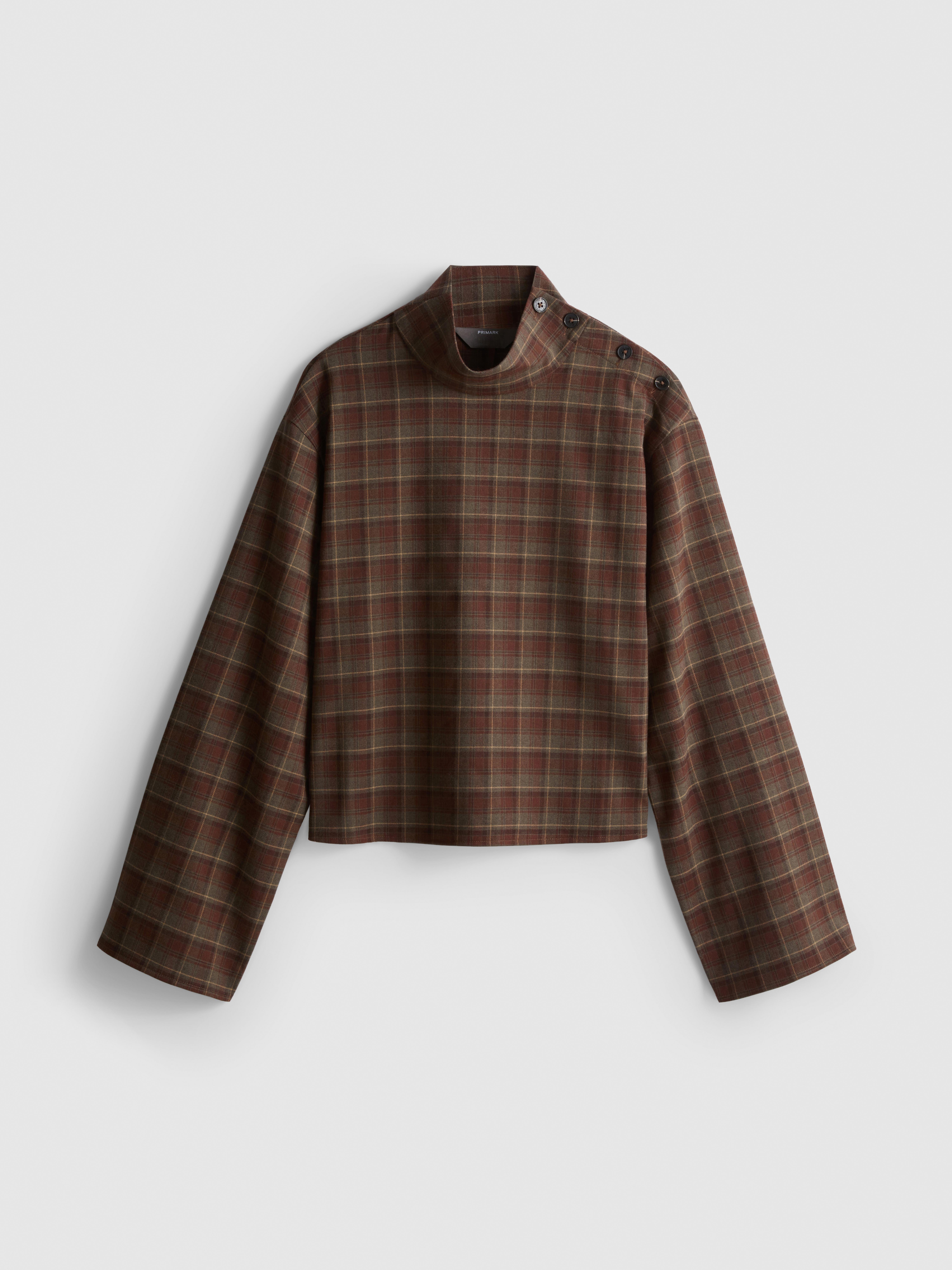 Boxy Funnel Neck Check Shirt
